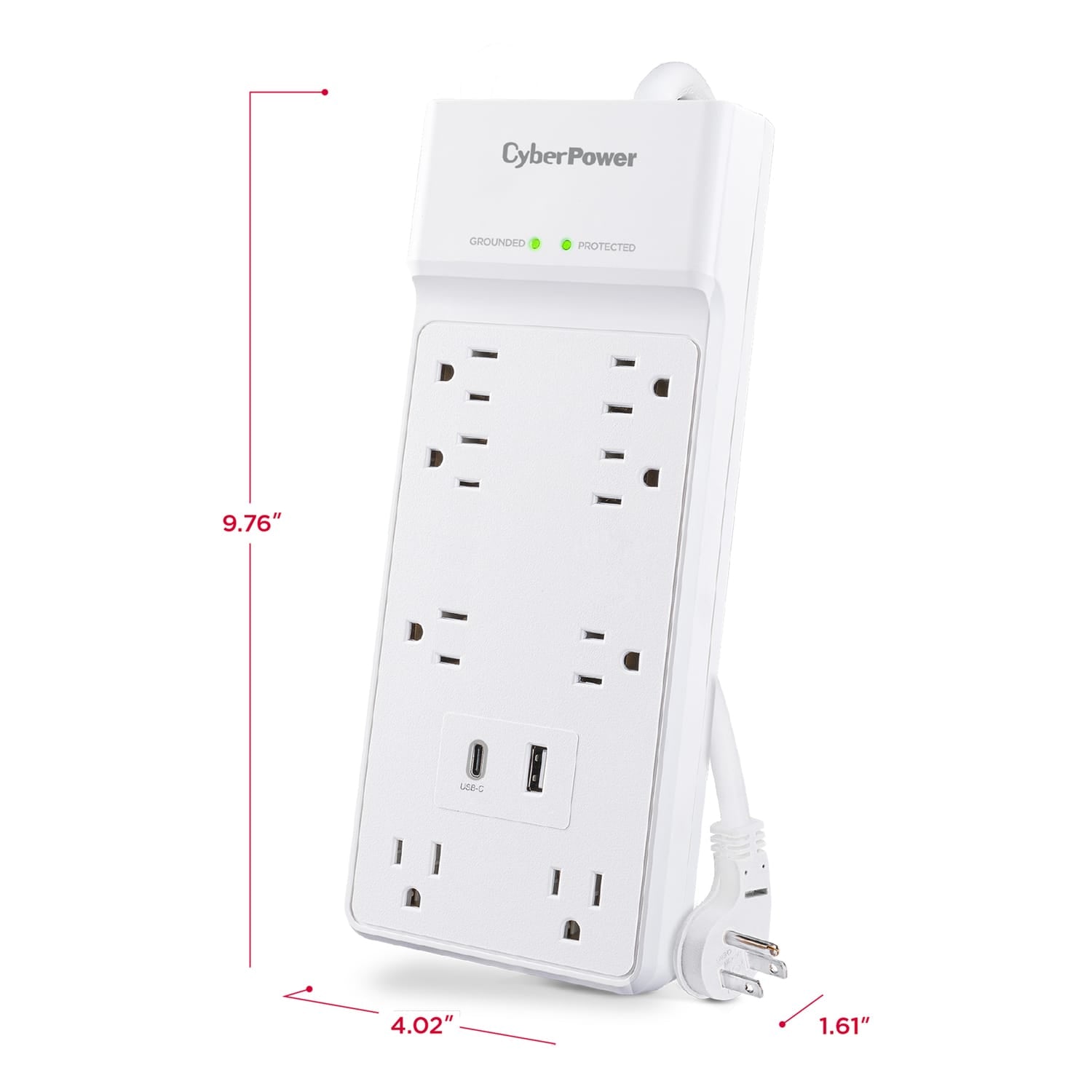 CyberPower 8-Outlet and 2-USB Port 2400-Joules Home and Office Surge Protector Power Strip, 6-Ft. Cord with 45° Offset Flat Plug, P806UC15