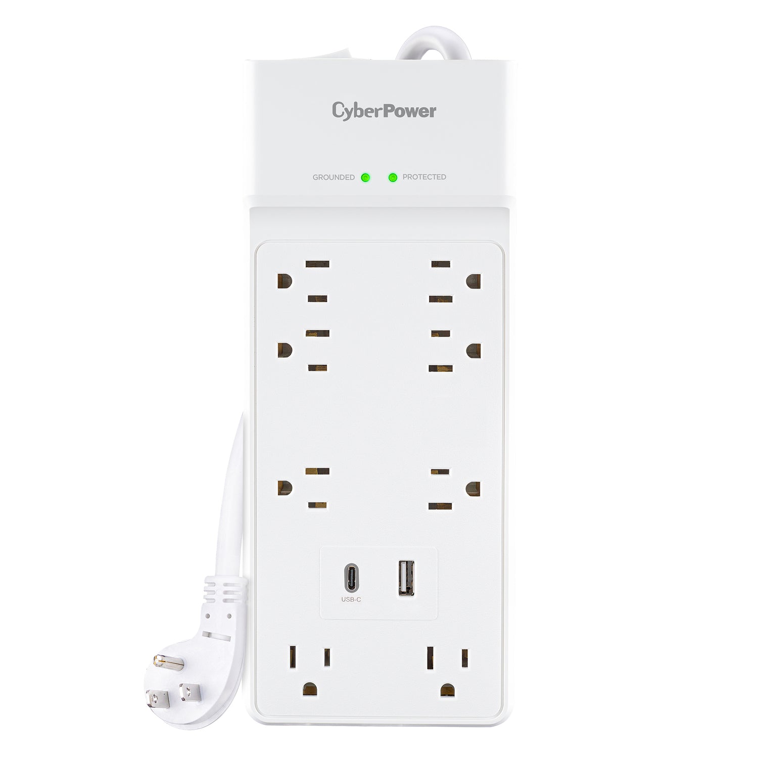 CyberPower 8-Outlet and 2-USB Port 2400-Joules Home and Office Surge Protector Power Strip, 6-Ft. Cord with 45° Offset Flat Plug, P806UC15