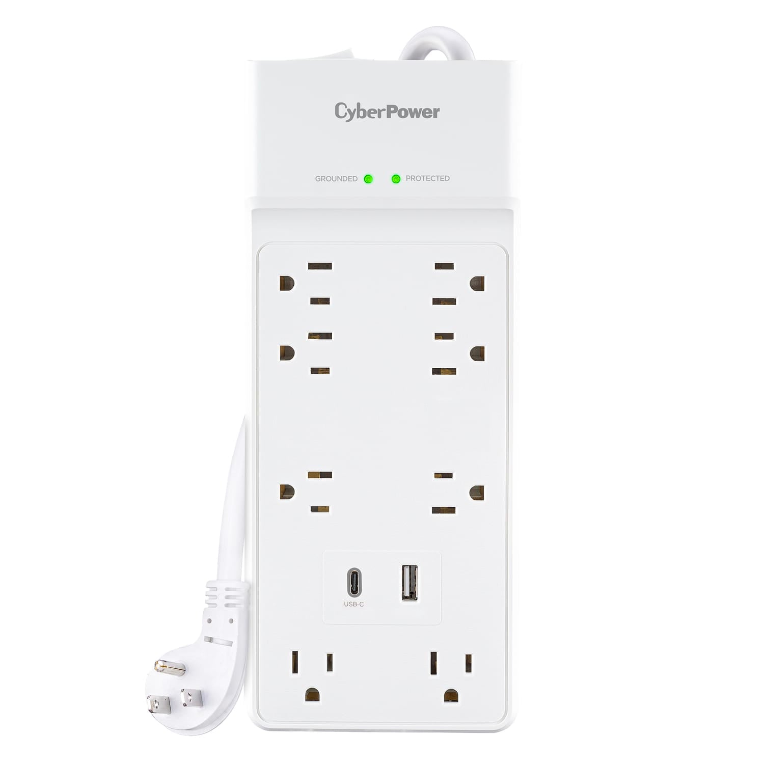 CyberPower 8-Outlet and 2-USB Port 2400-Joules Home and Office Surge Protector Power Strip, 6-Ft. Cord with 45° Offset Flat Plug, P806UC15