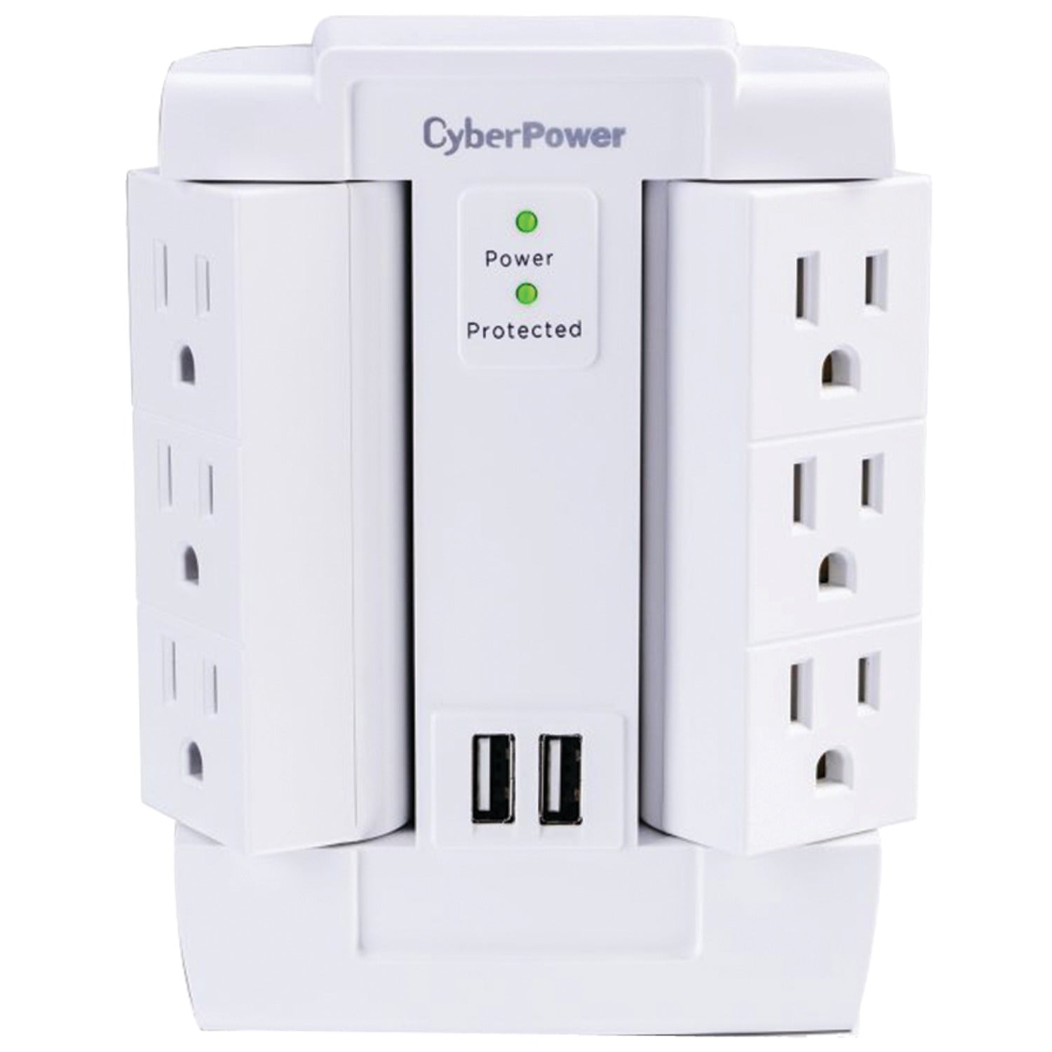 CyberPower 6-AC Swiveling Outlet and 2-USB Port 1200-Joules Professional Series Surge Protector Wall Tap, CSP600WSURC2
