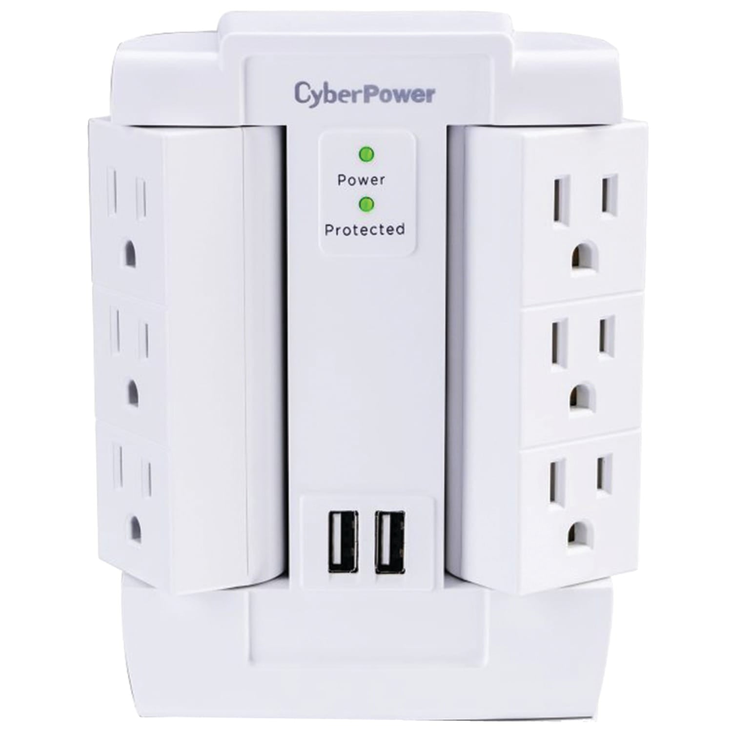 CyberPower 6-AC Swiveling Outlet and 2-USB Port 1200-Joules Professional Series Surge Protector Wall Tap, CSP600WSURC2
