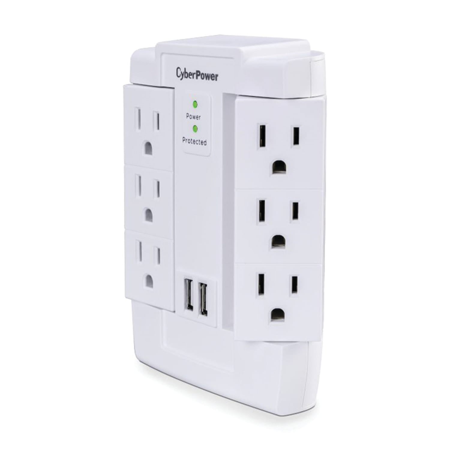 CyberPower 6-AC Swiveling Outlet and 2-USB Port 1200-Joules Professional Series Surge Protector Wall Tap, CSP600WSURC2