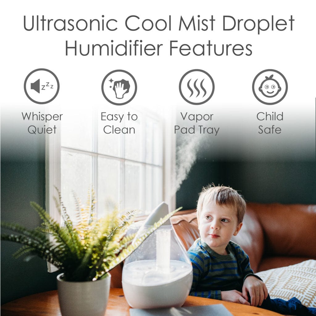 Crane Droplet Ultrasonic Cool Mist 0.5 Gallon Humidifier, Clear - Certified Refurbished