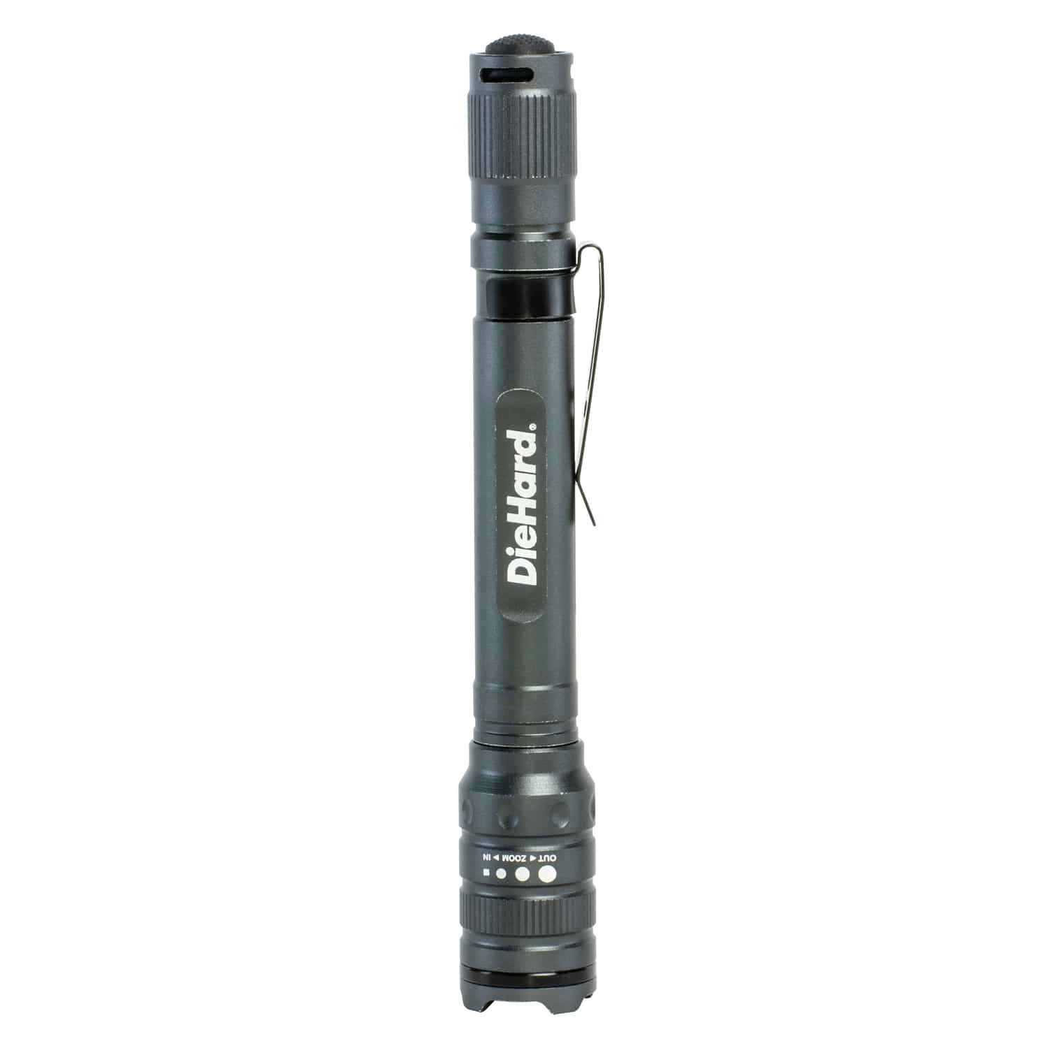 DieHard LED 180-Lumen Aluminum Flashlight with 3 Modes, Twist Focus, Impact/Water-Resistant, Battery Powered, Pocket Clip, up to 229-Ft. Beam