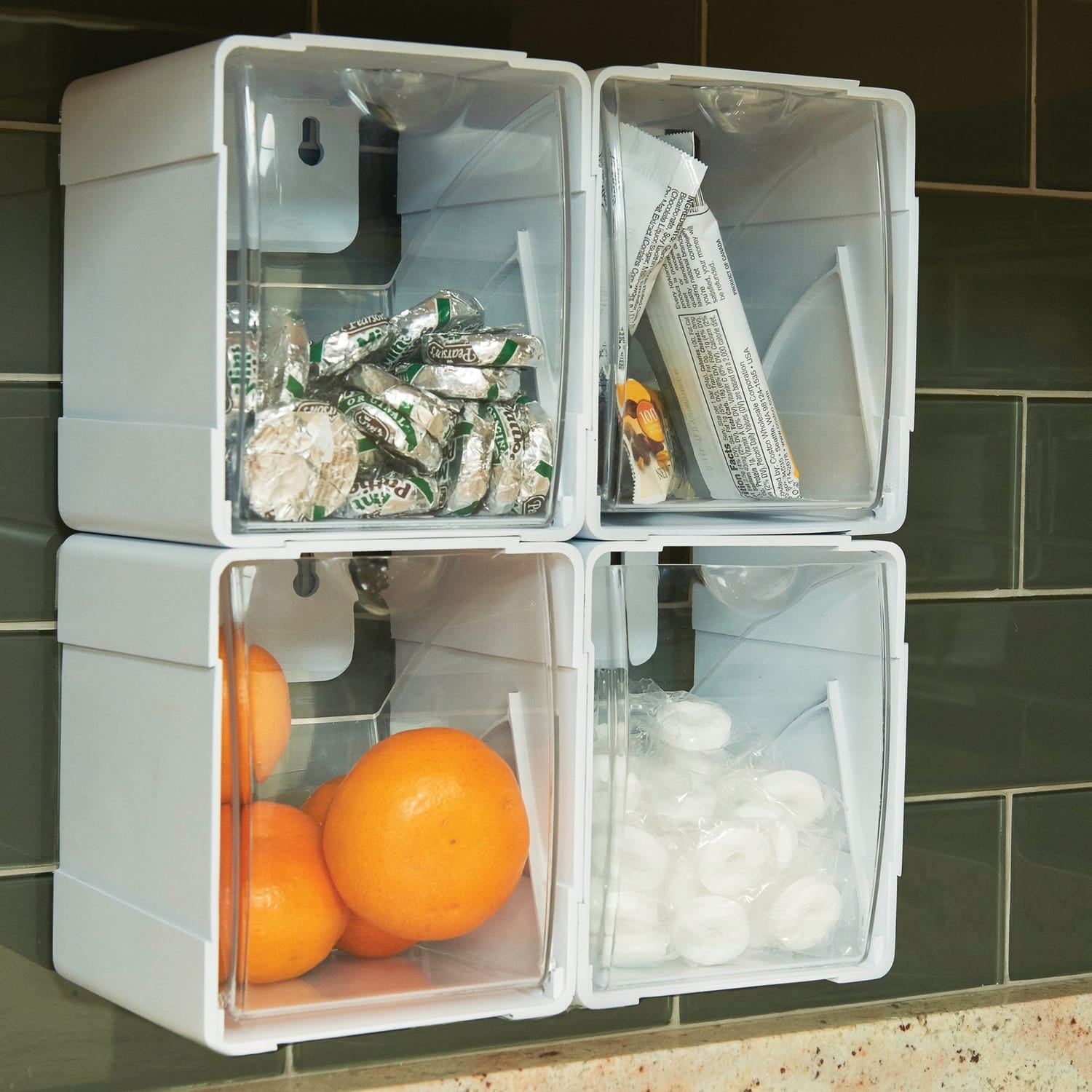 Deflecto Tilt Bin Interlocking Storage Organizer, 4 pk