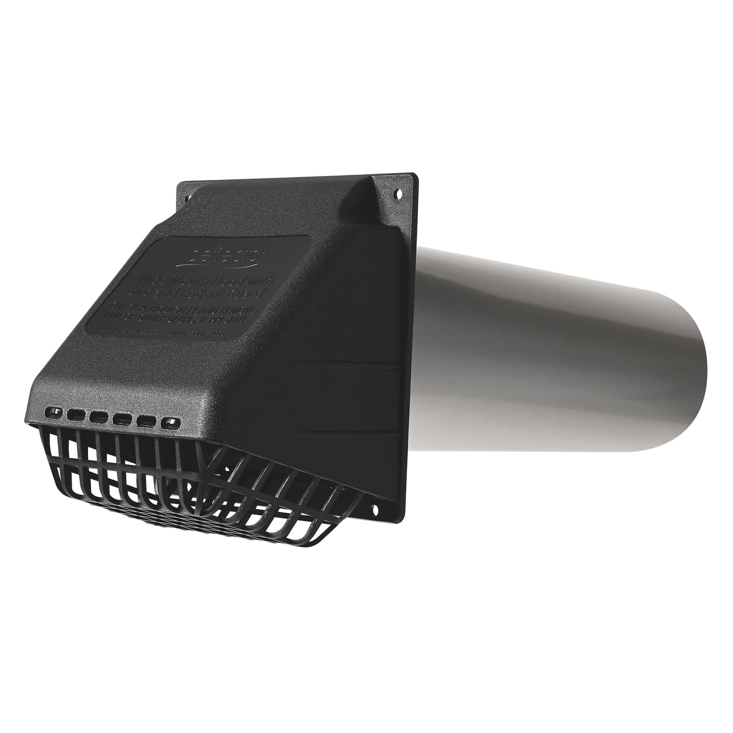 Deflecto 4-In. Wide-Mouth Dryer Vent Hood Kit with Damper, Detachable Bird Guard, Collar, and Aluminum Pipe, RVHABLK4