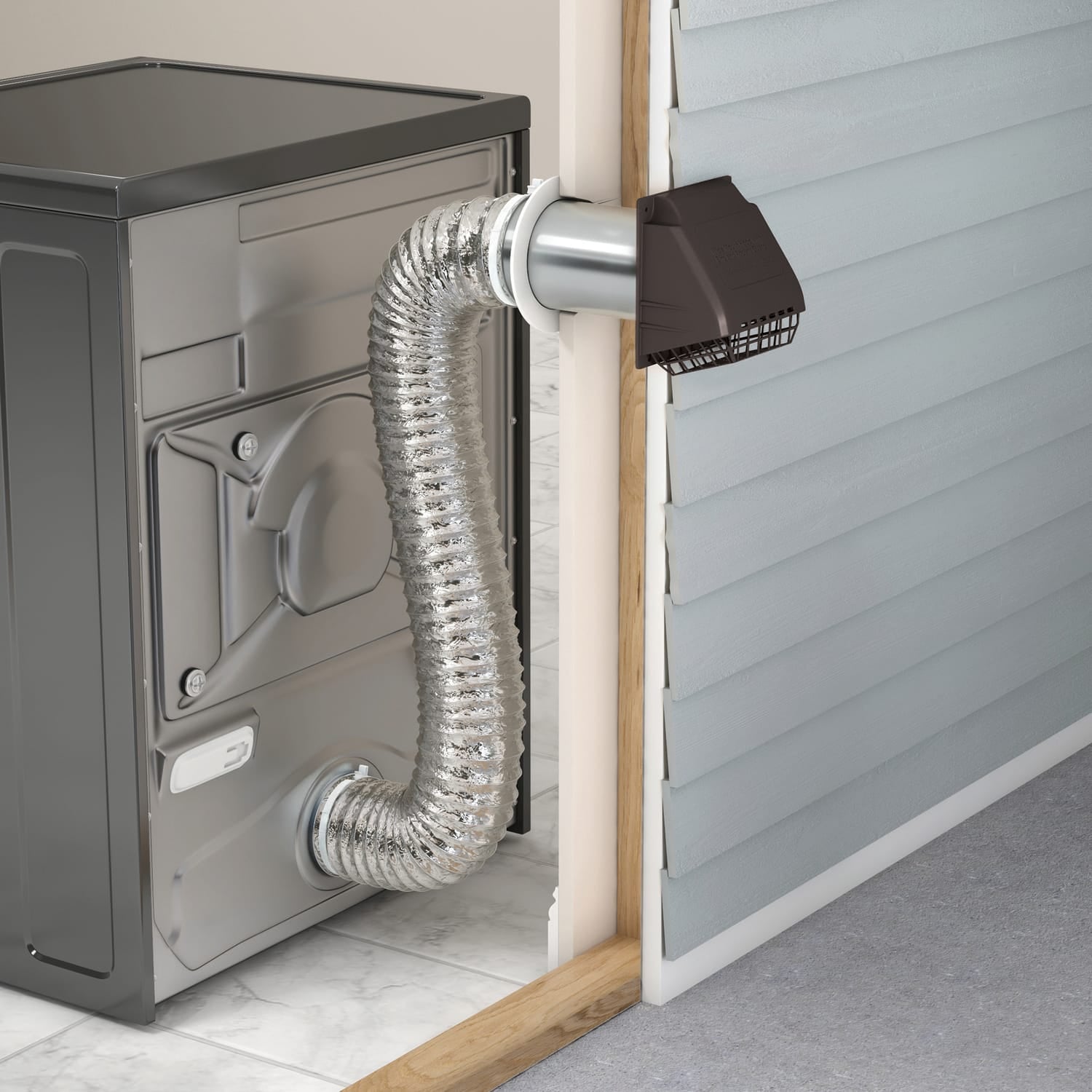 Deflecto 4-In. Wide-Mouth Dryer Vent Hood Kit with Damper, Detachable Bird Guard, Collar, and Aluminum Pipe, RVHABLK4
