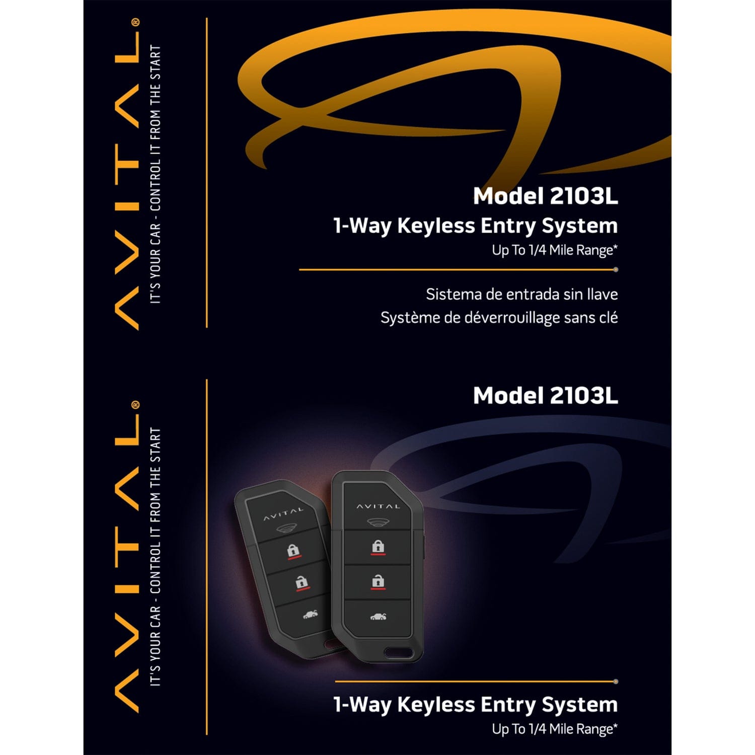 Avital 2103L 1-Way Keyless Entry System with Two 4-Button Remotes