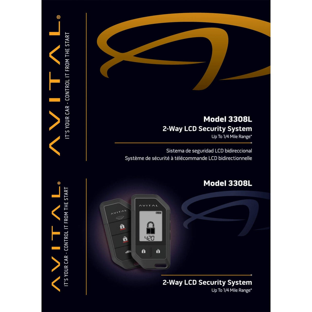 Avital 3308L 2-Way LCD Security System with 2 Remotes