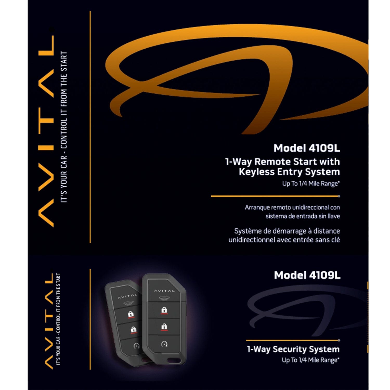 Avital 4109L 1-Way Remote Start System with Two 4-Button Remotes