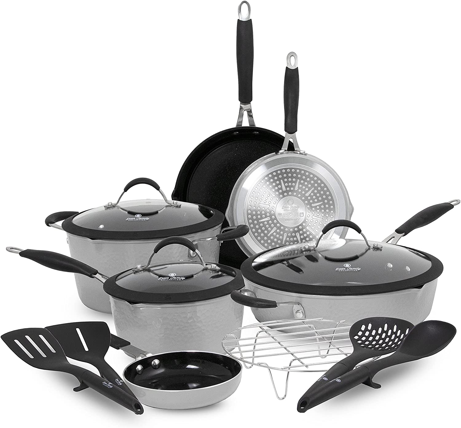 Paula Deen Family 14 Piece Ceramic Non-Stick Cookware Set, Stainless