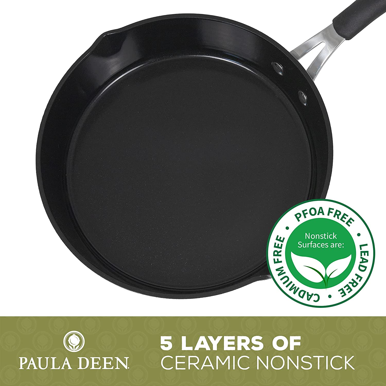 Paula Deen Family 14 Piece Ceramic Non-Stick Cookware Set, Stainless