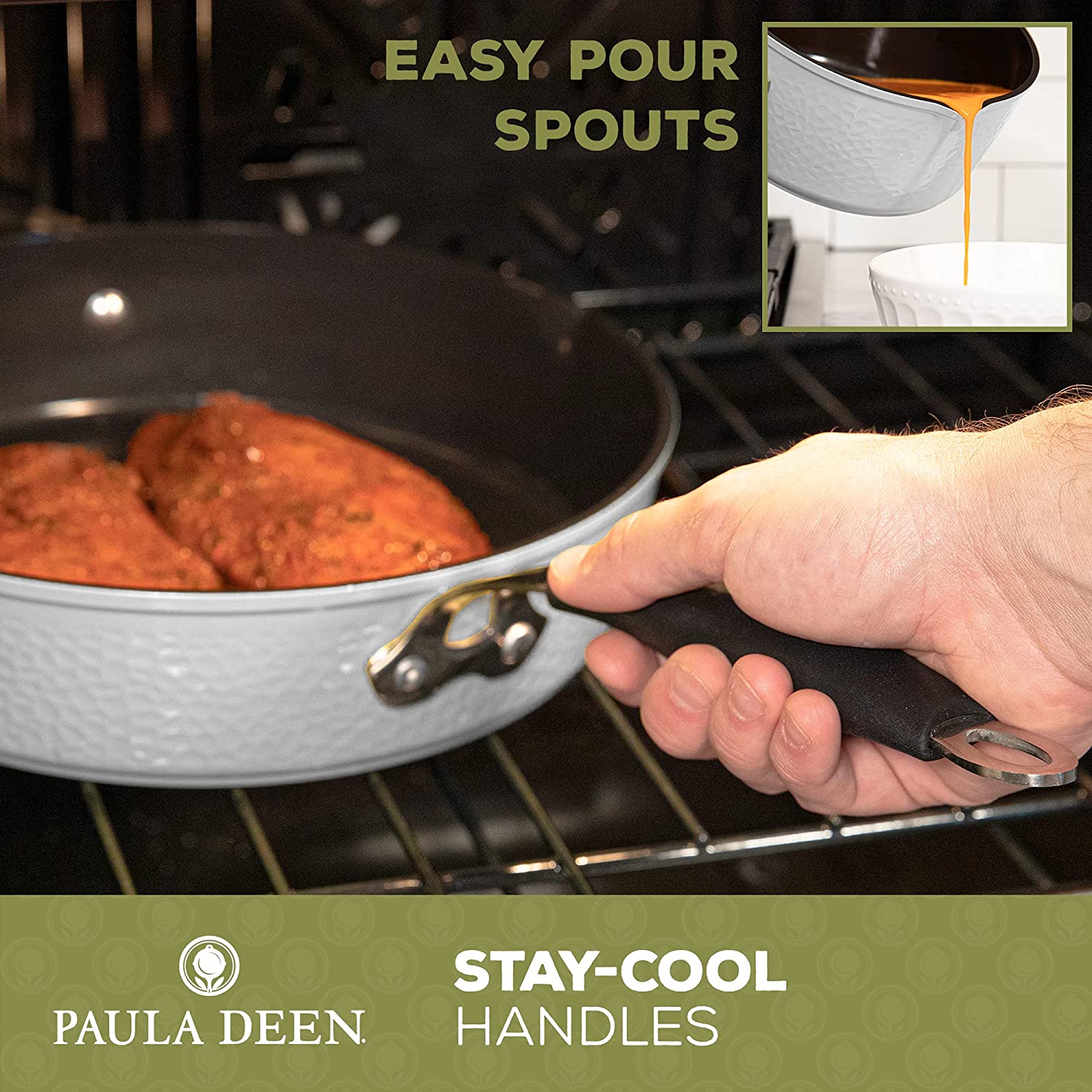 Paula Deen Family 14 Piece Ceramic Non-Stick Cookware Set, Stainless