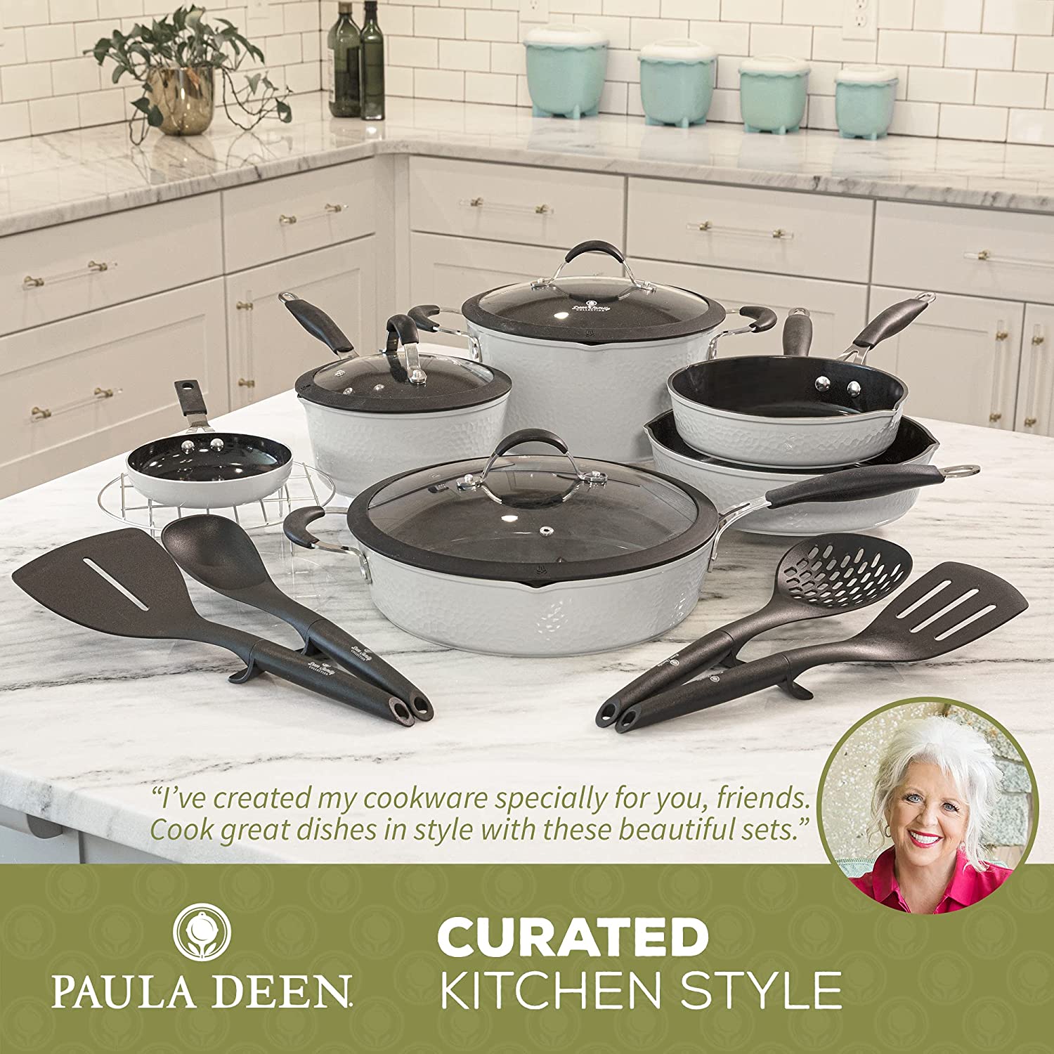 Paula Deen Family 14 Piece Ceramic Non-Stick Cookware Set, Stainless