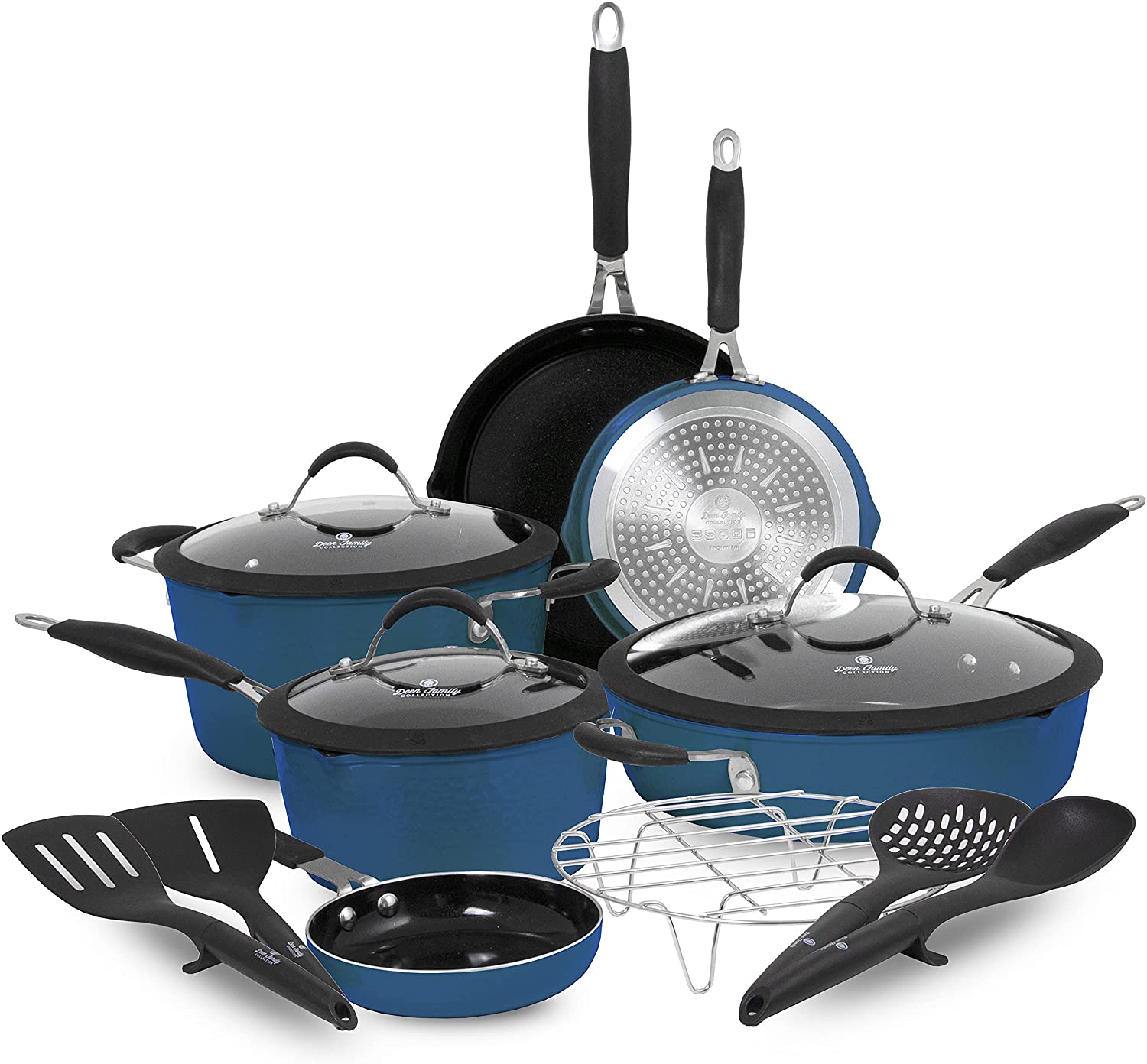 Paula Deen Family 14 Piece Ceramic Non-Stick Cookware Set 100% PFOA-Free and Induction Ready Savannah Blue