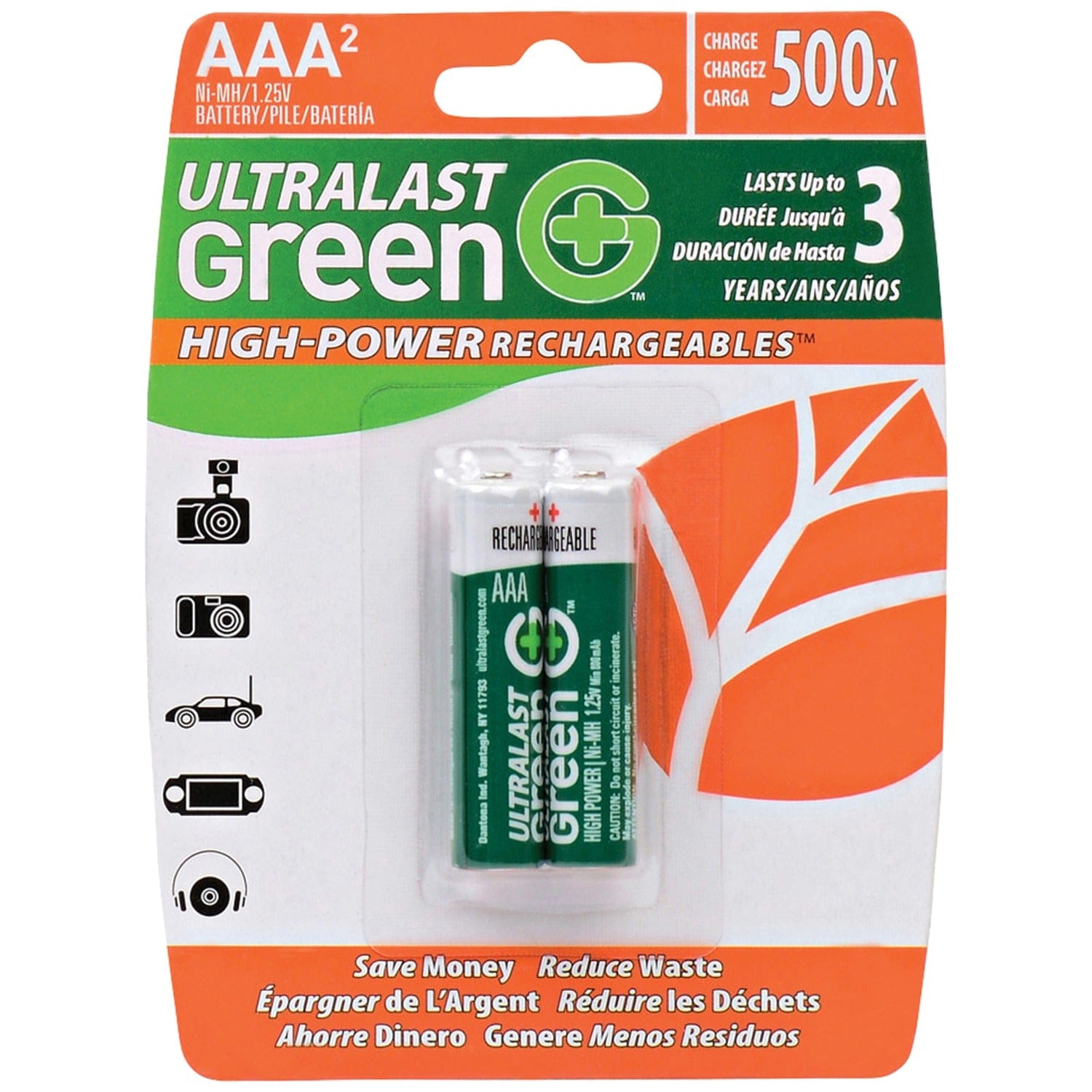 Ultralast Green High-Power Rechargeables AAA NiMH Batteries, 2 Pack