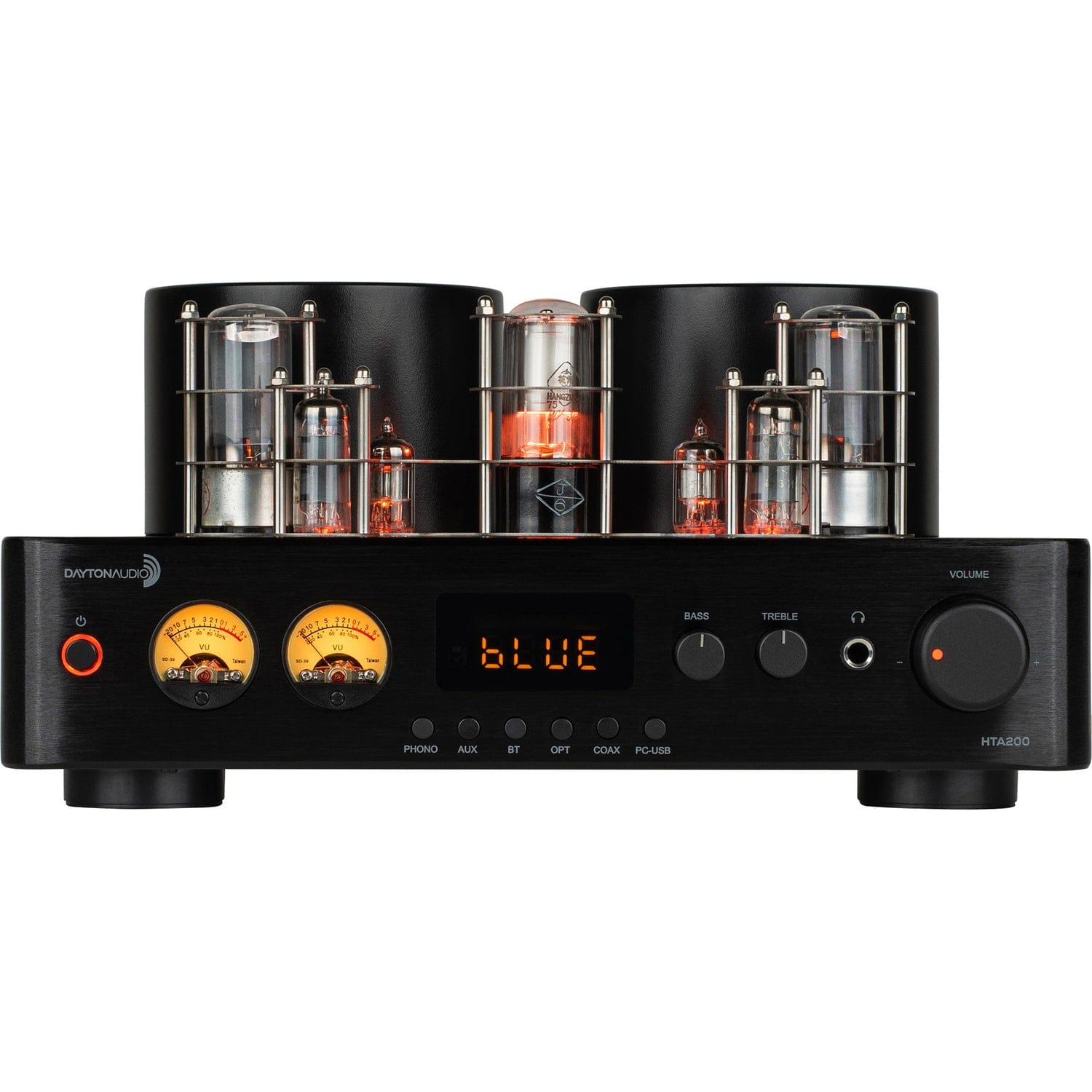 Dayton Audio 200-Watt-RMS 2.0-Channel Integrated Stereo Hybrid Tube Amplifier with Bluetooth, VU Meters, Sub Out, Phone Preamp, and Remote, HTA200