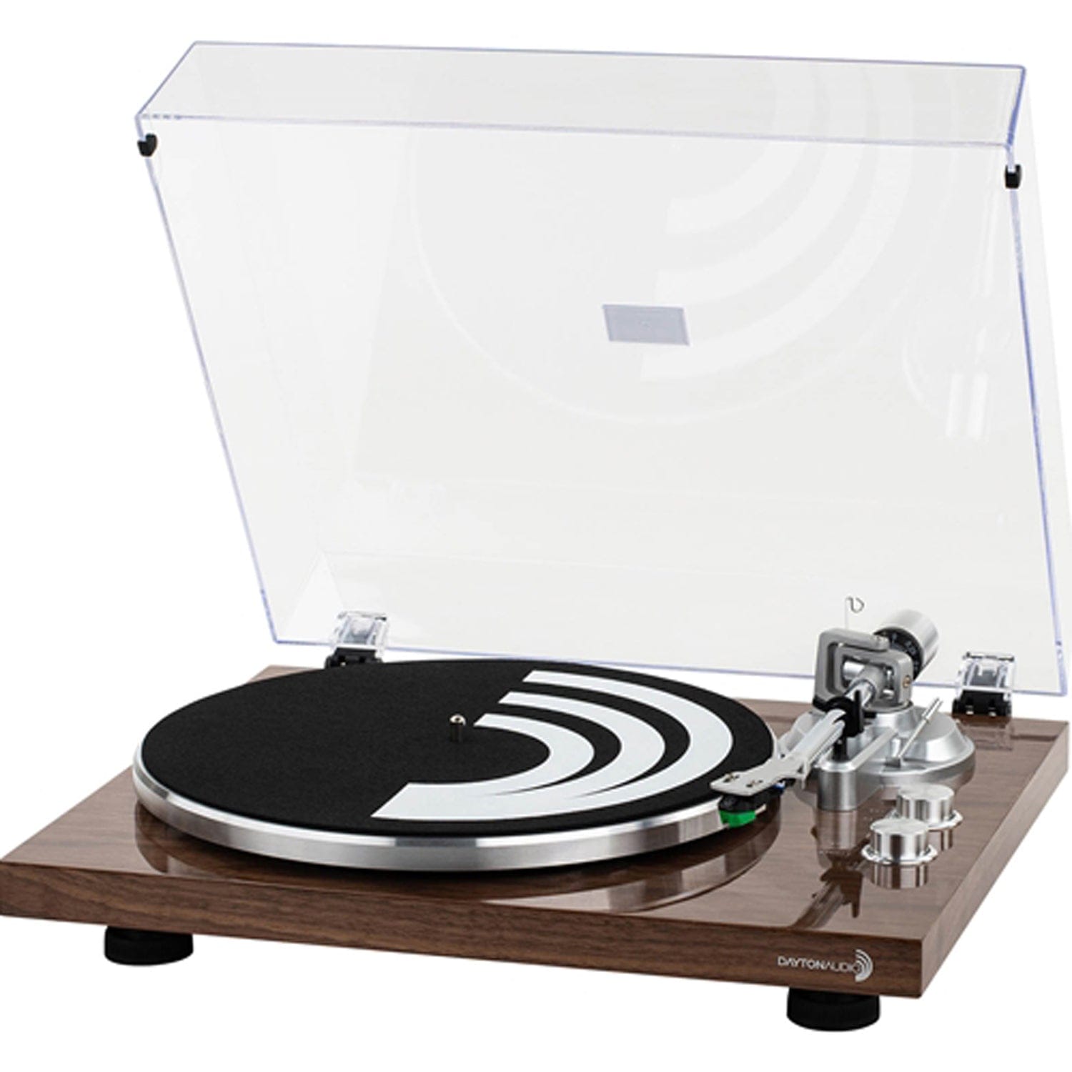 Dayton Audio 2-Speed Belt-Drive Automatic Turntable with Bluetooth, USB for MP3 Encoding, and Audio-Technica AT-VM95E Cartridge, Brown