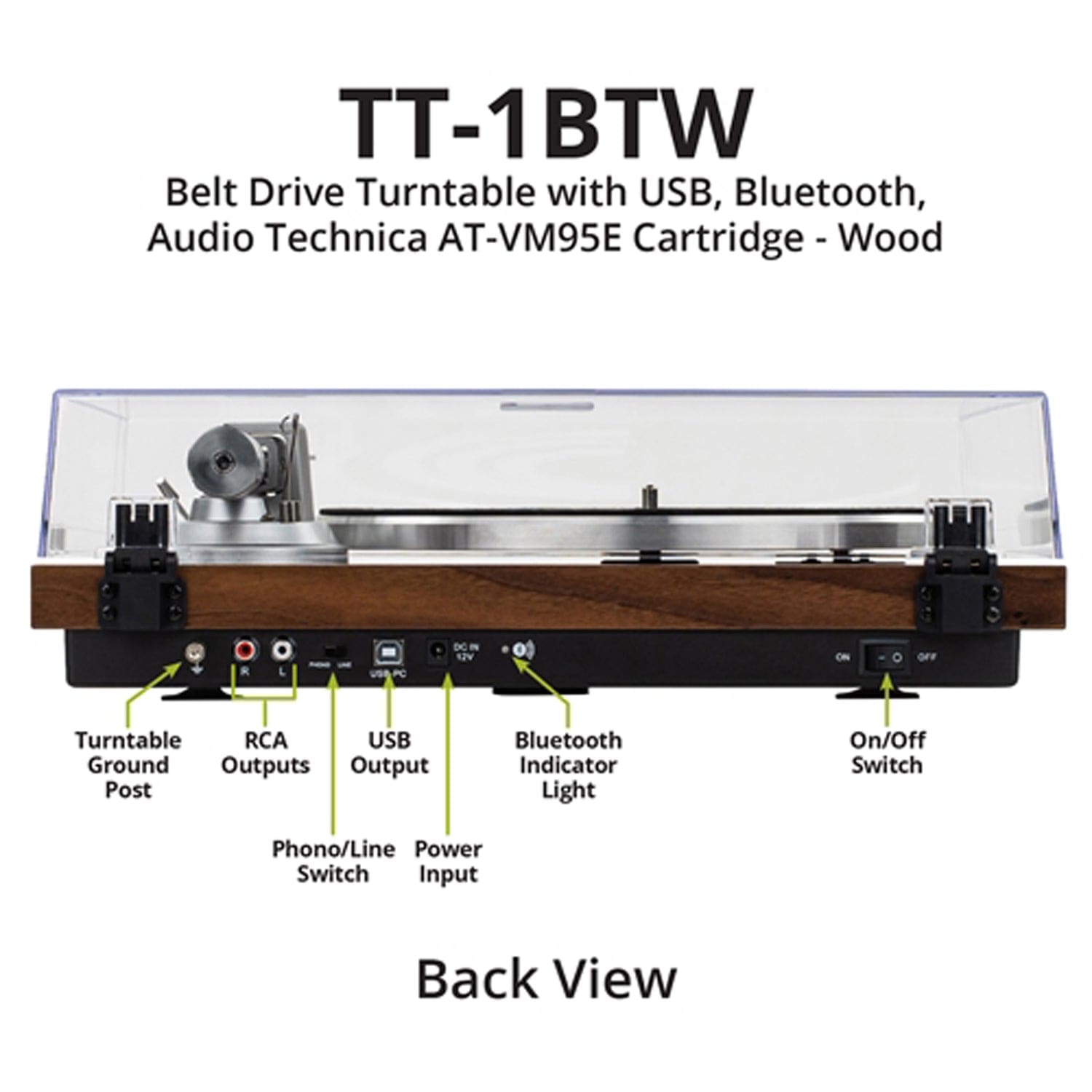 Dayton Audio 2-Speed Belt-Drive Automatic Turntable with Bluetooth, USB for MP3 Encoding, and Audio-Technica AT-VM95E Cartridge, Brown
