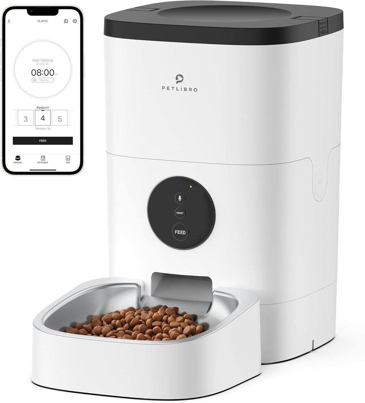 Petlibro Wi-Fi Automatic Pet Feeder, 4L Pet Food Dispenser, App Control, White - Certified Refurbished