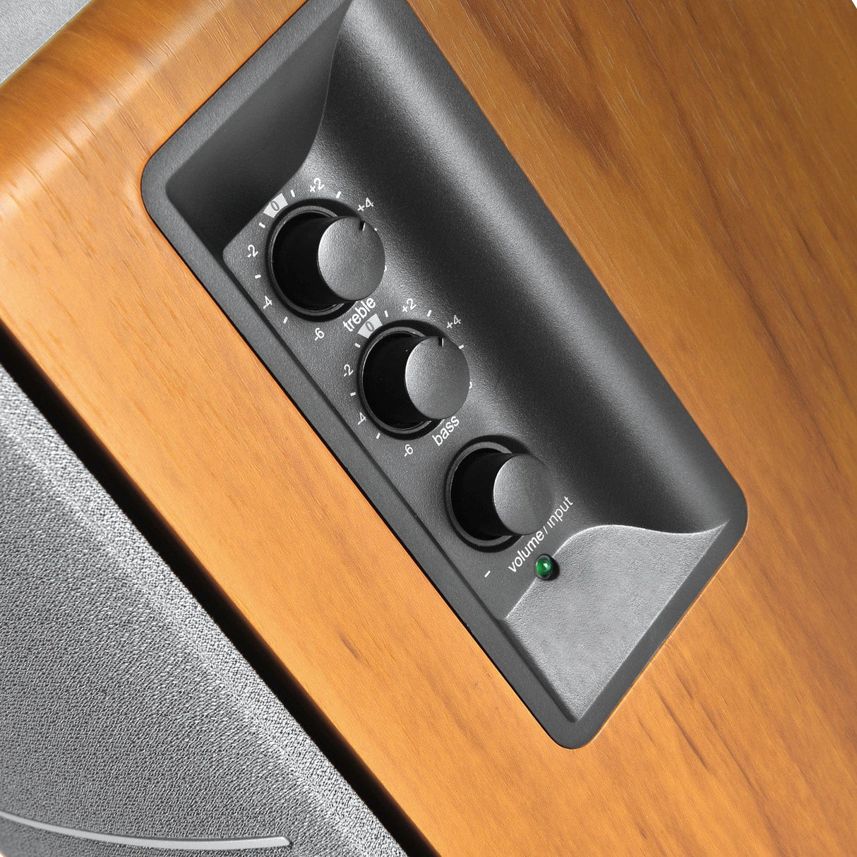 Edifier 42-Watt Continuous-Power Amplified Bluetooth Retro-Style Bookshelf Speaker System with Sub Out and Remote, R1280DBs, 2 Count, Brown