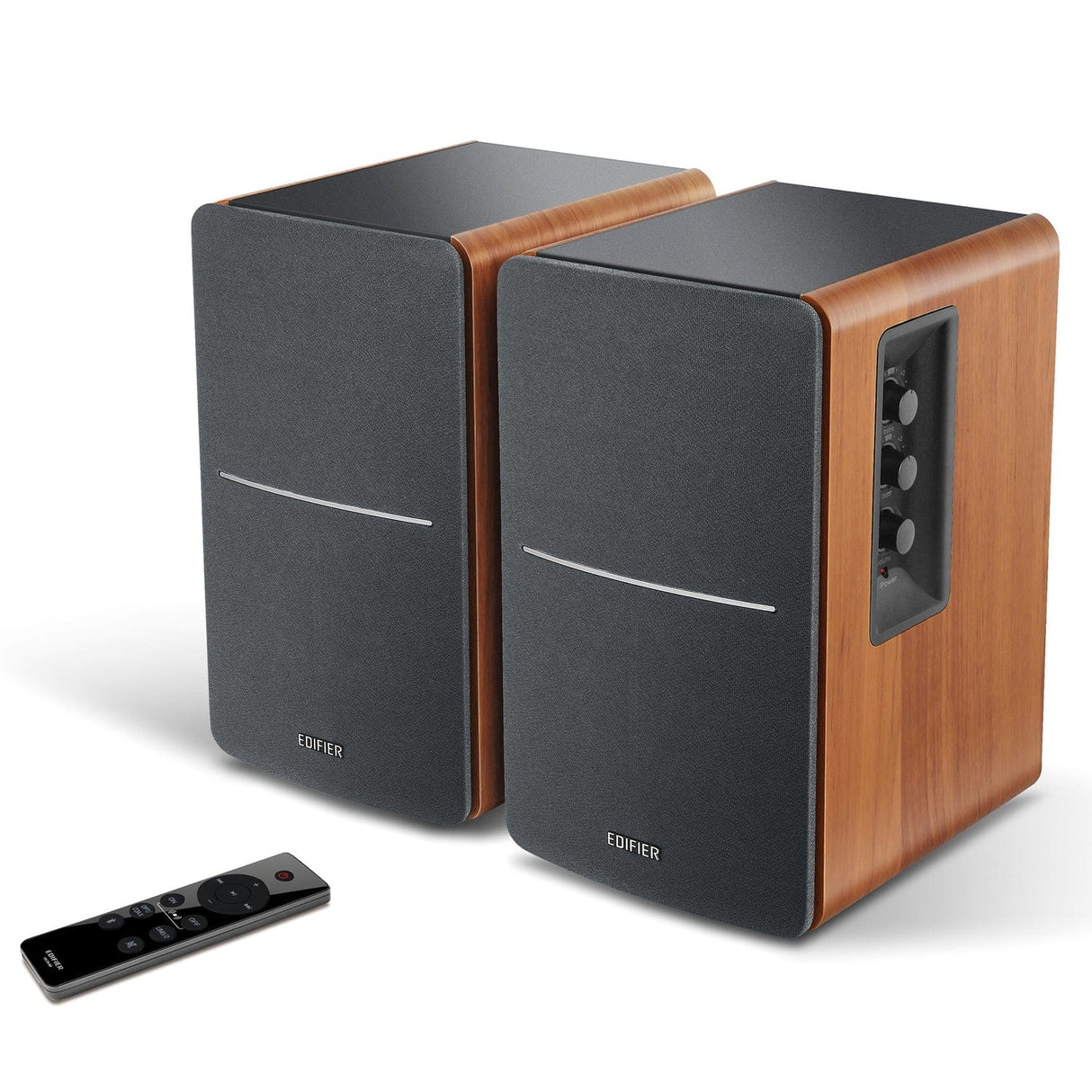 Edifier 42-Watt Continuous-Power Amplified Bluetooth Retro-Style Bookshelf Speaker System with Sub Out and Remote, R1280DBs, 2 Count, Brown