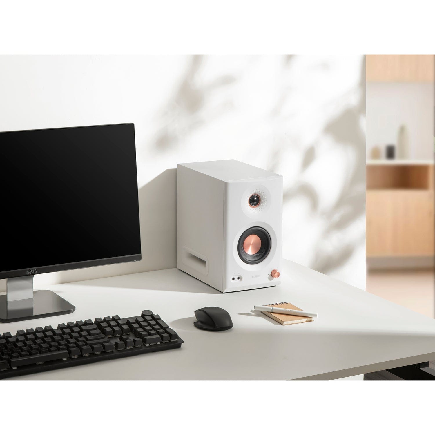 Edifier 110-Watt-RMS Bluetooth MR5 Powered 2.0 Studio Monitor Speaker Set with 5-In. Woofers, Hi-Res Audio/Hi-Res Audio Wireless, Pair, White