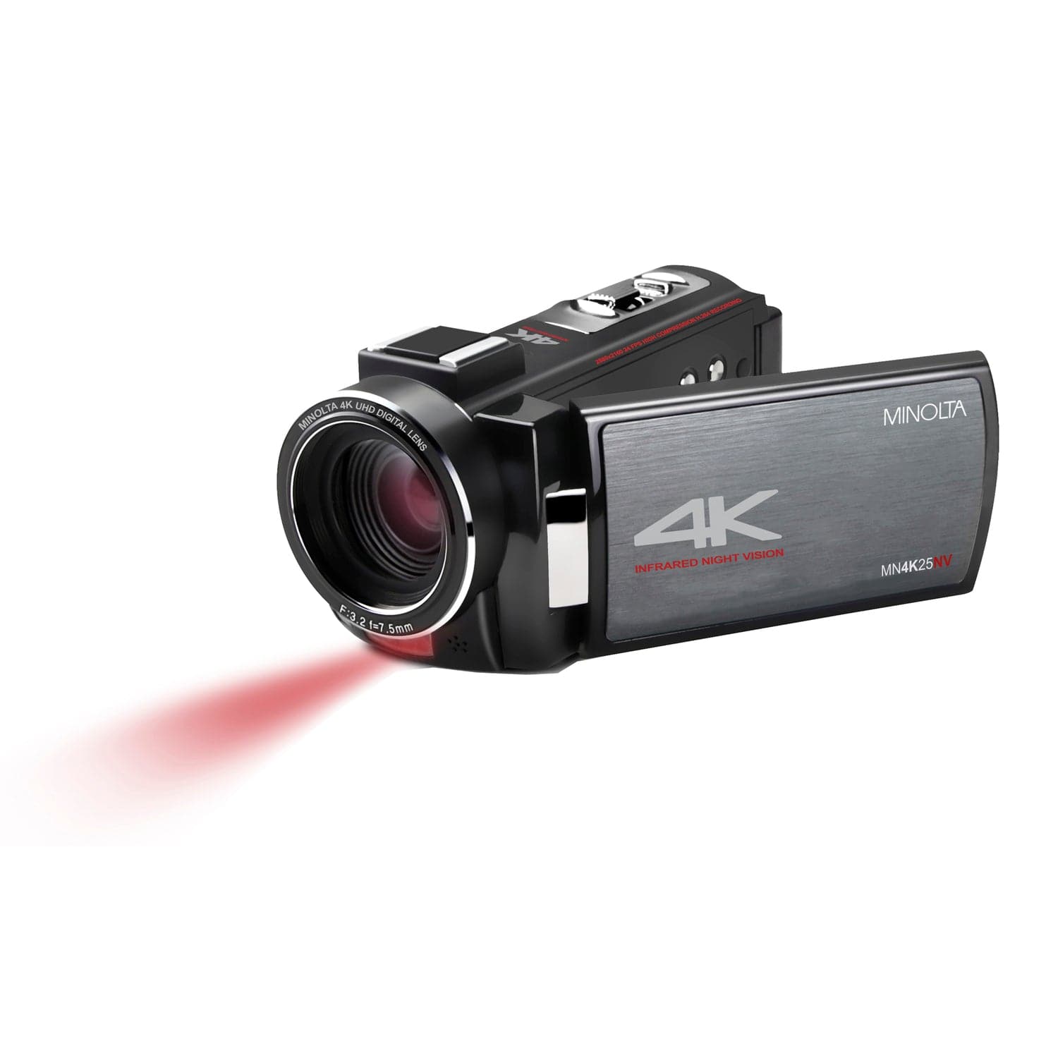 Minolta 4K-Ultra-HD IR Night Vision Camcorder with 16x Digital Zoom, Anti-Shake, Rechargeable Battery, and 16-GB SDHC Card, MN4K25NV, Black