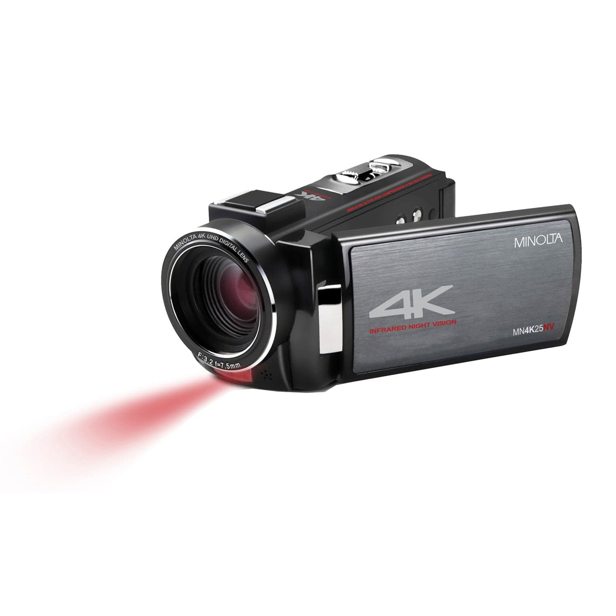 Minolta 4K-Ultra-HD IR Night Vision Camcorder with 16x Digital Zoom, Anti-Shake, Rechargeable Battery, and 16-GB SDHC Card, MN4K25NV, Black