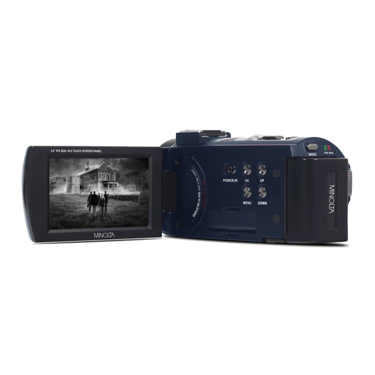 Minolta 4K-Ultra-HD IR Night Vision Camcorder with 16x Digital Zoom, Anti-Shake, Rechargeable Battery, and 16-GB SDHC Card, MN4K25NV, Blue