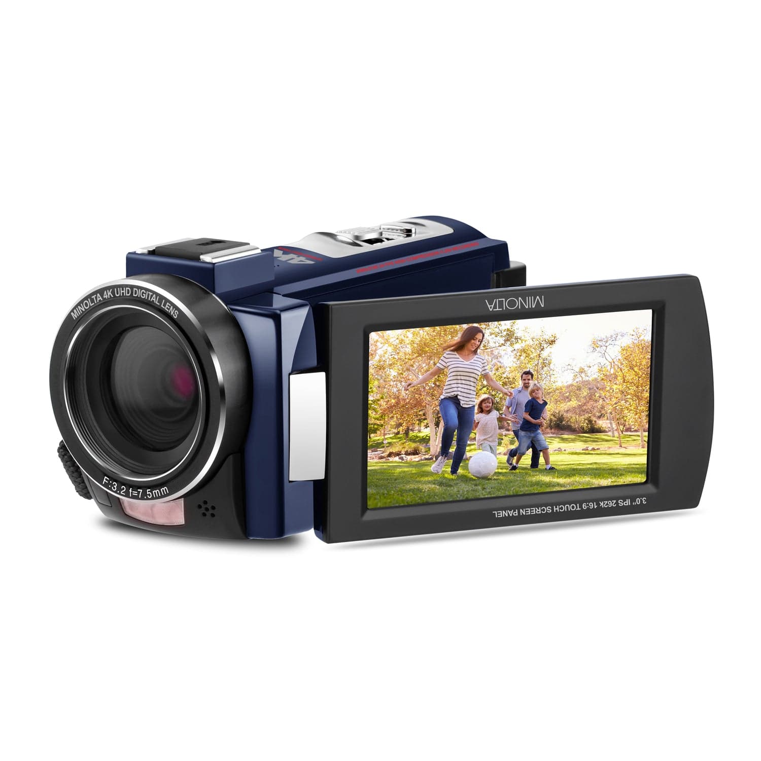 Minolta 4K-Ultra-HD IR Night Vision Camcorder with 16x Digital Zoom, Anti-Shake, Rechargeable Battery, and 16-GB SDHC Card, MN4K25NV, Blue