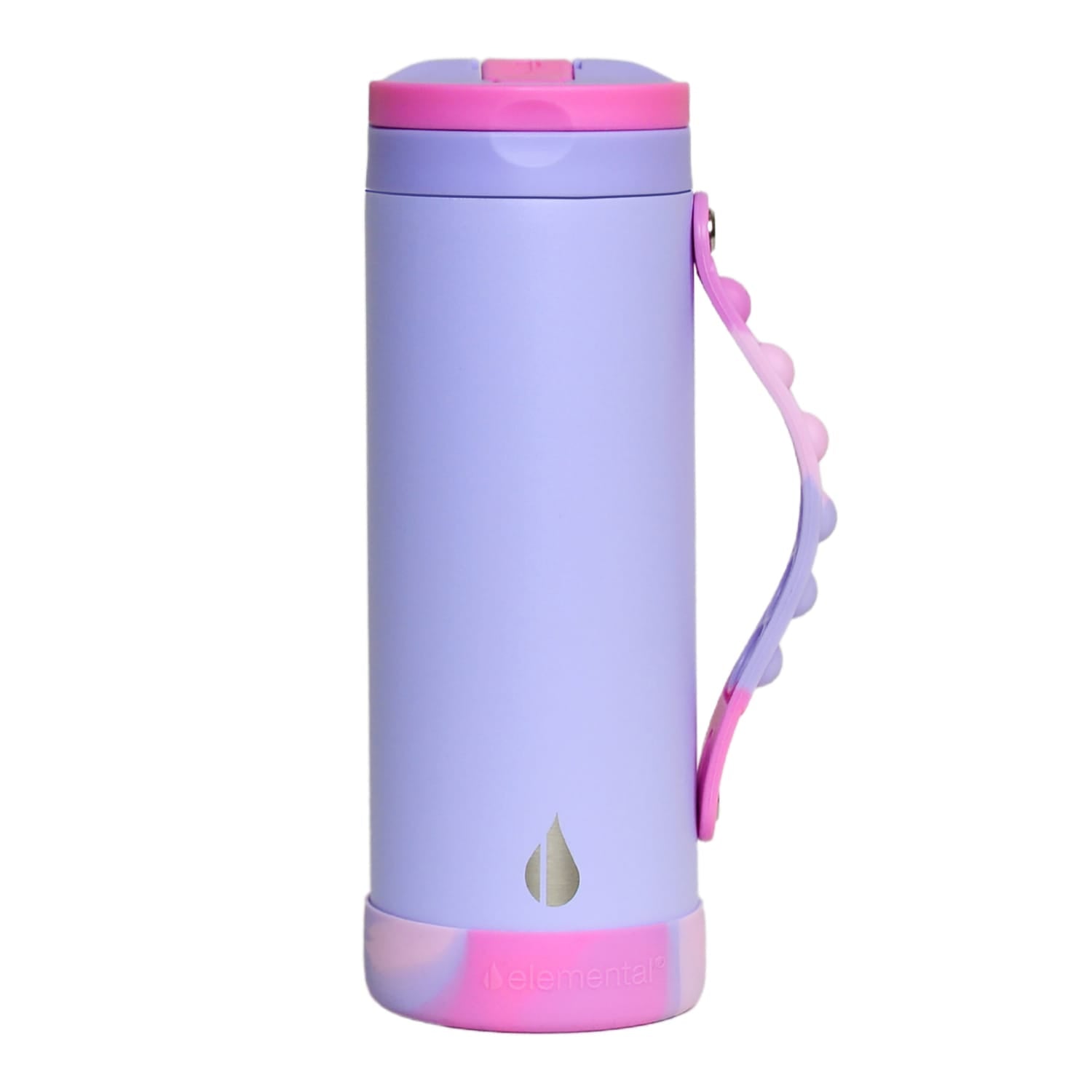 Elemental Iconic Pop Stainless Steel Fidget Water Bottle with Flip-open Sports Cap, 14 Oz., Lilac Tie Dye