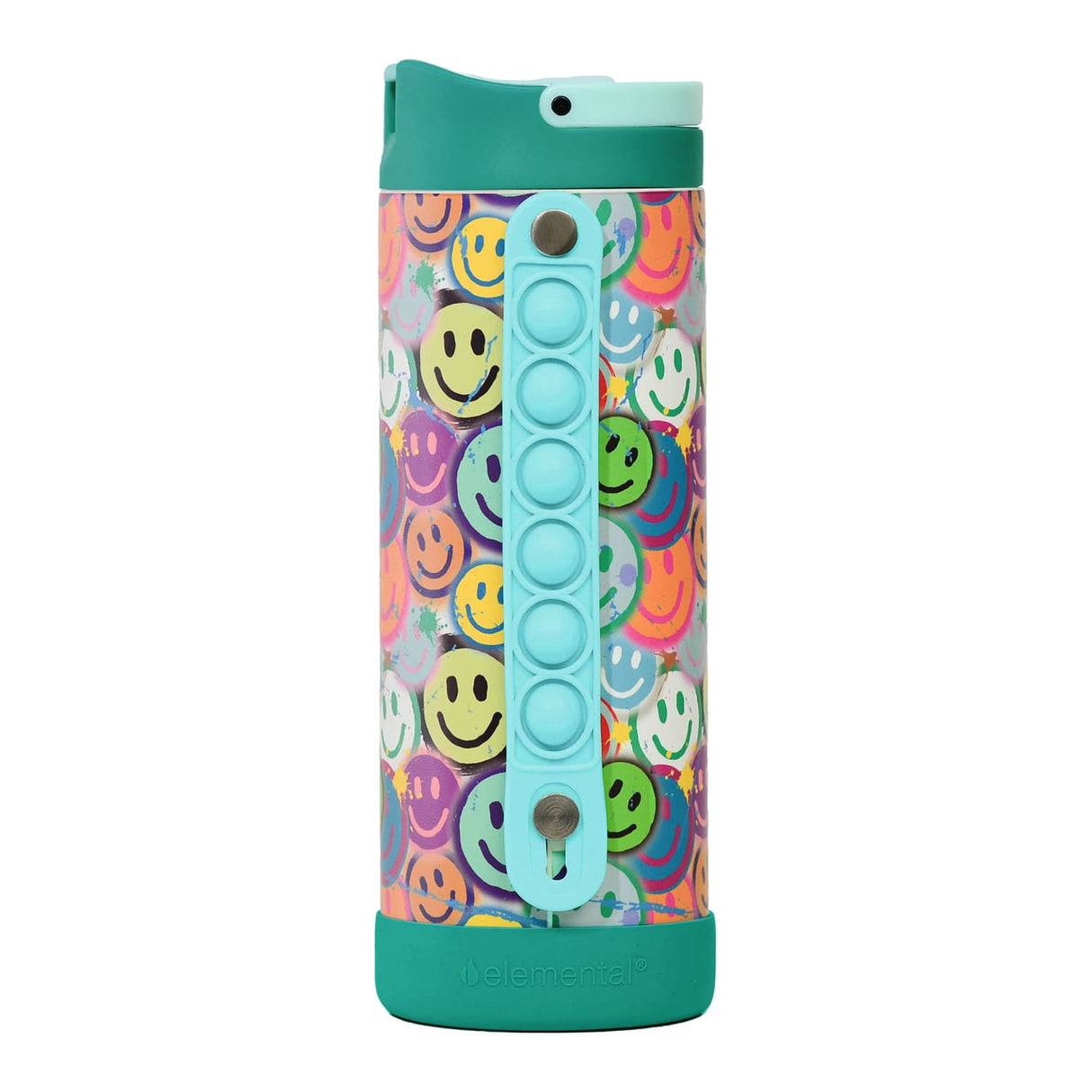 Elemental Iconic Pop Stainless Steel Fidget Water Bottle with Flip-open Sports Cap, 14 Oz., Graffiti Smile