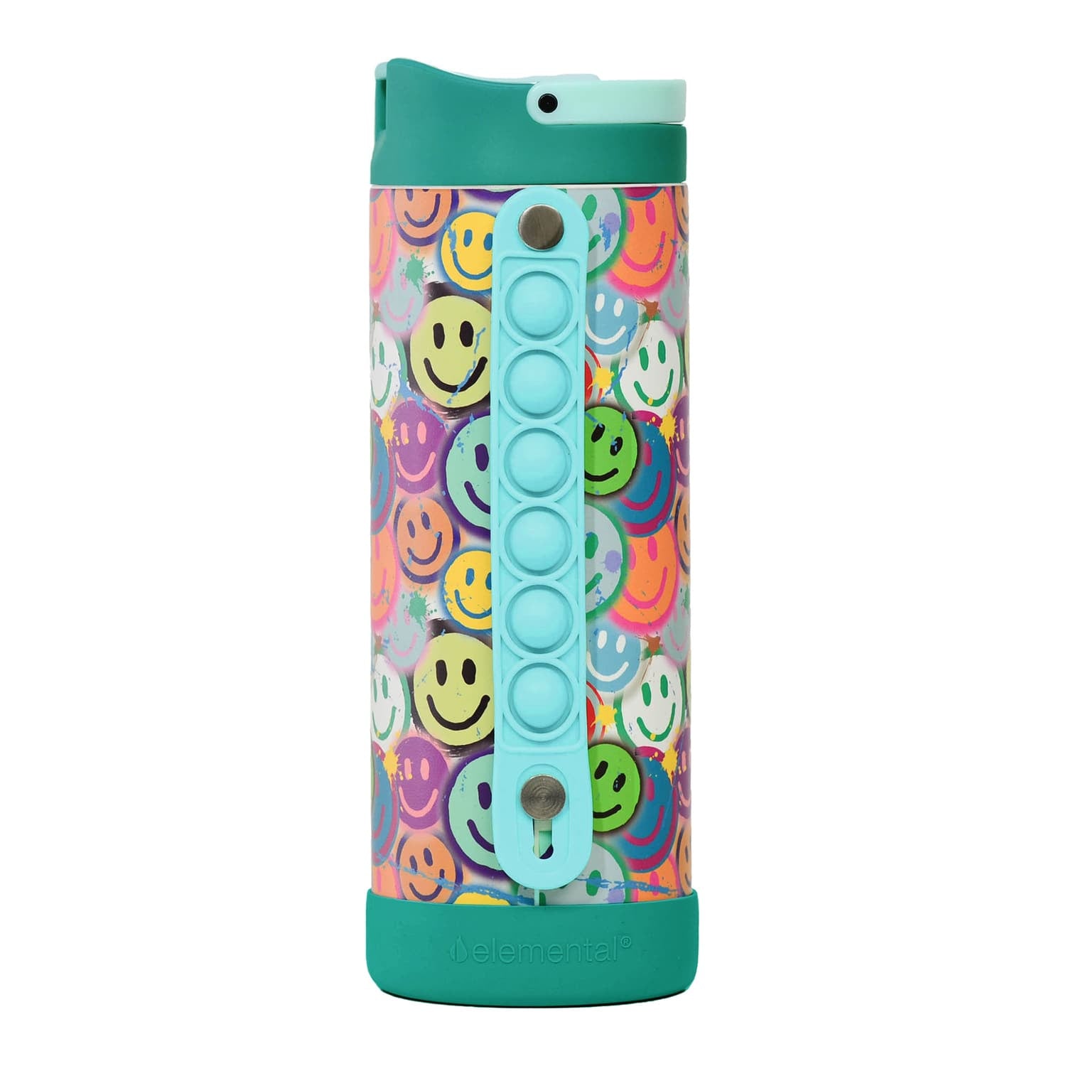 Elemental Iconic Pop Stainless Steel Fidget Water Bottle with Flip-open Sports Cap, 14 Oz., Graffiti Smile