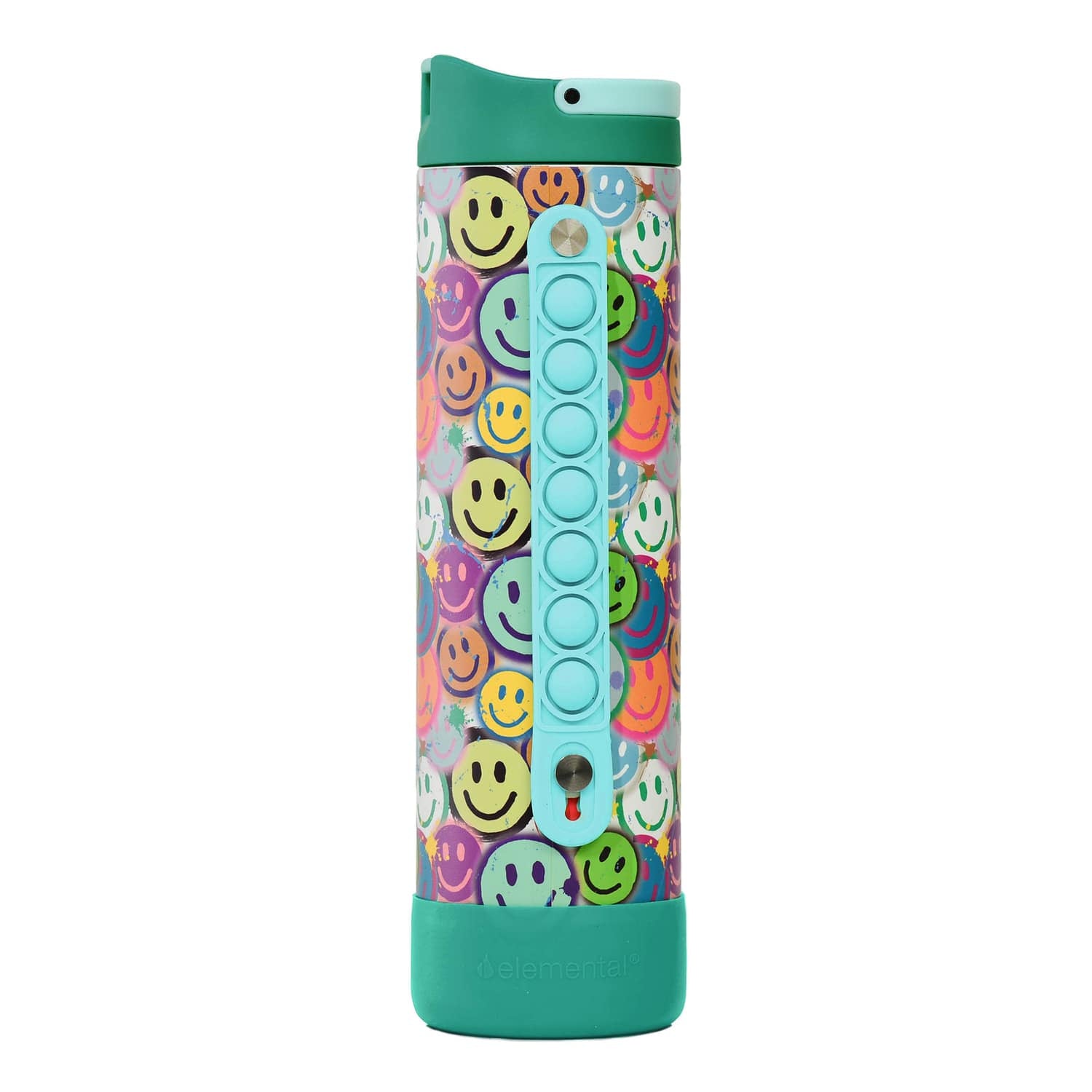 Elemental Iconic Pop Stainless Steel Fidget Water Bottle with Flip-open Sports Cap, 20 Oz., Graffiti Smile