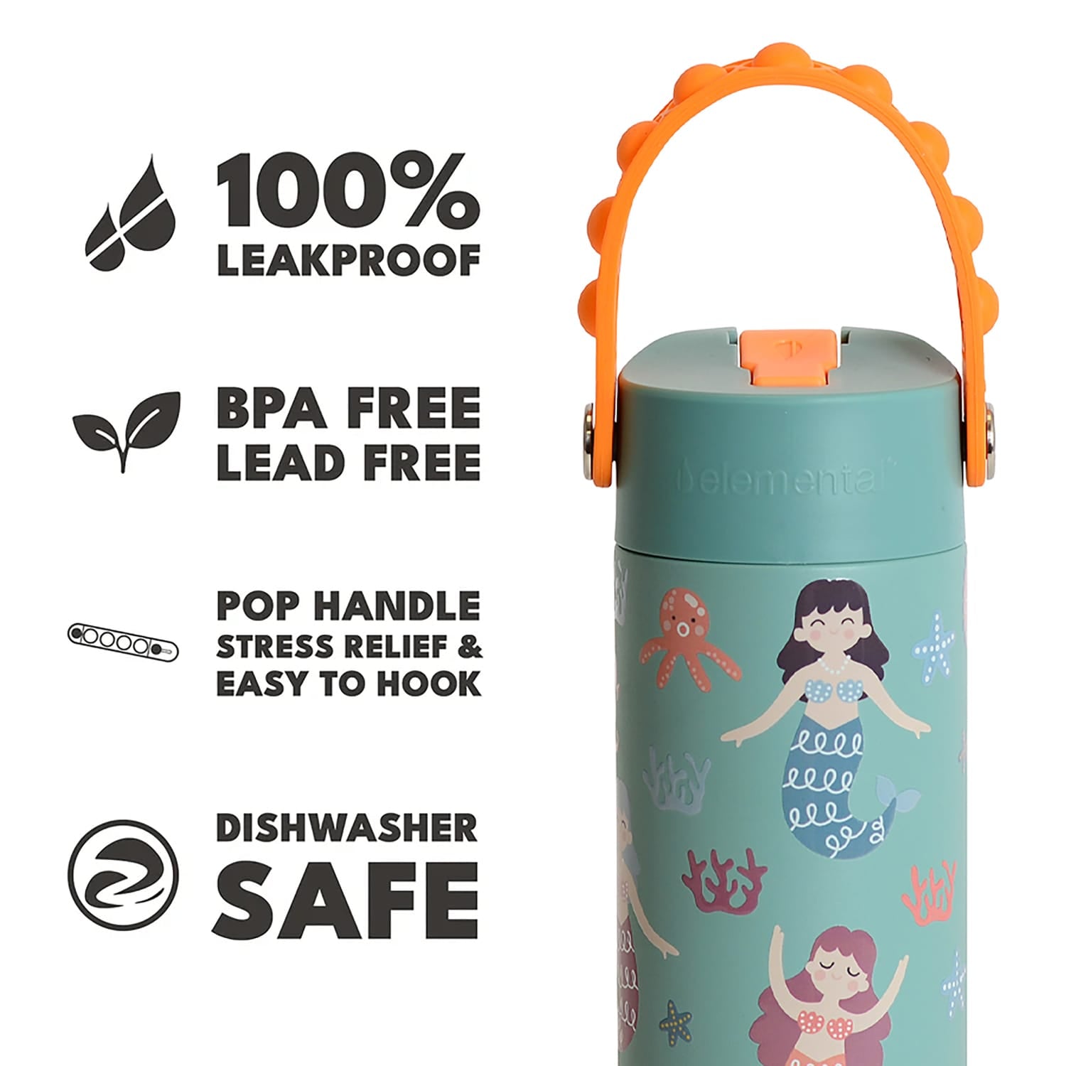 Elemental Core Pop Stainless Steel Water Bottle, 18 Oz., Mermaid Sisters