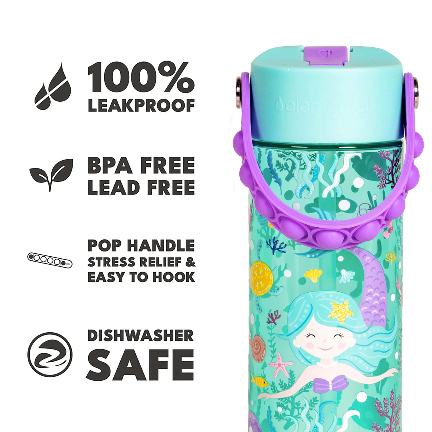 Elemental Splash Pop Tritan Water Bottle, 18 Oz., Mermaid