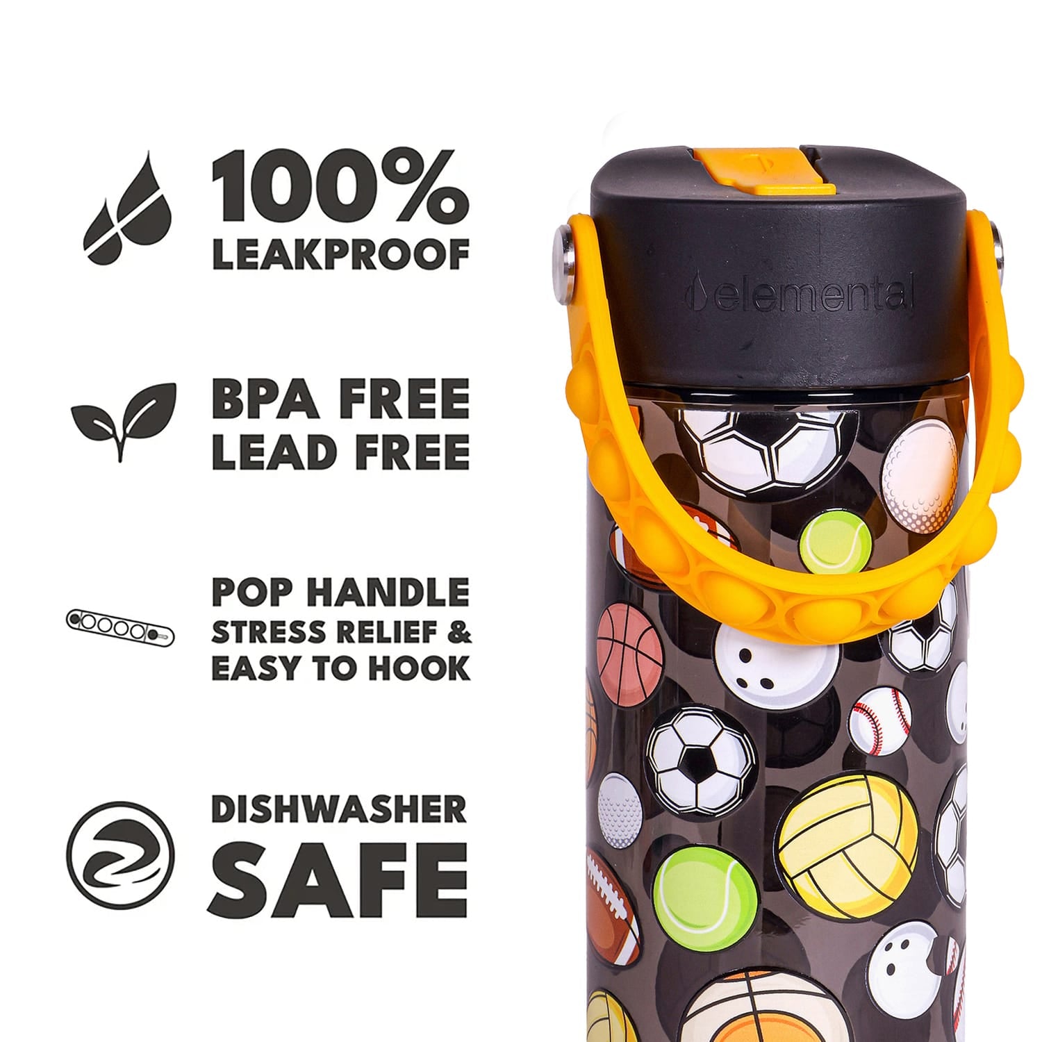 Elemental Splash Pop Tritan Water Bottle, 18 Oz., Sports Ball