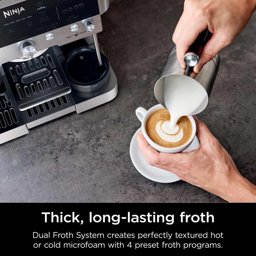 Ninja Luxe Café Premier Series Espresso Machine, Drip Coffee, Cold Brew, Grinder, Tamper, Frother, Silver - Open Box