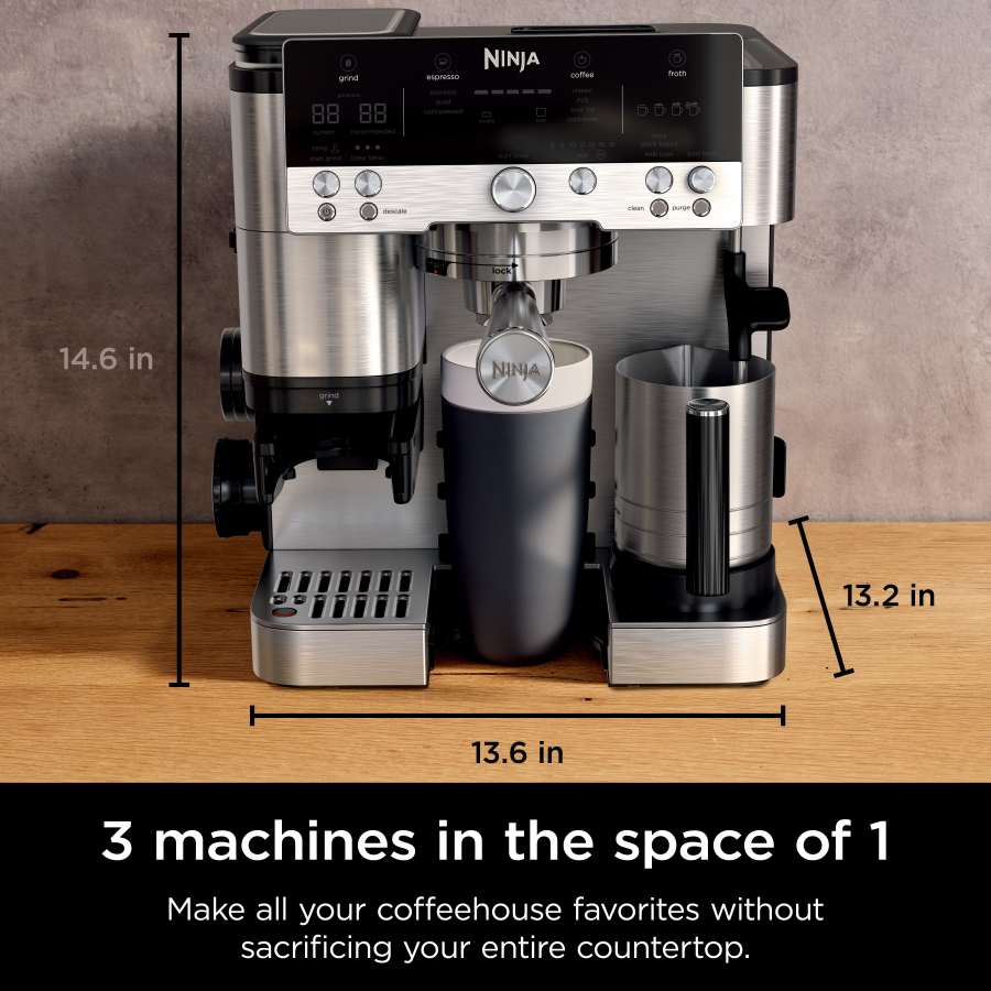 Ninja Luxe Café Premier Series Espresso Machine, Drip Coffee, Cold Brew, Grinder, Tamper, Frother, Silver - Open Box