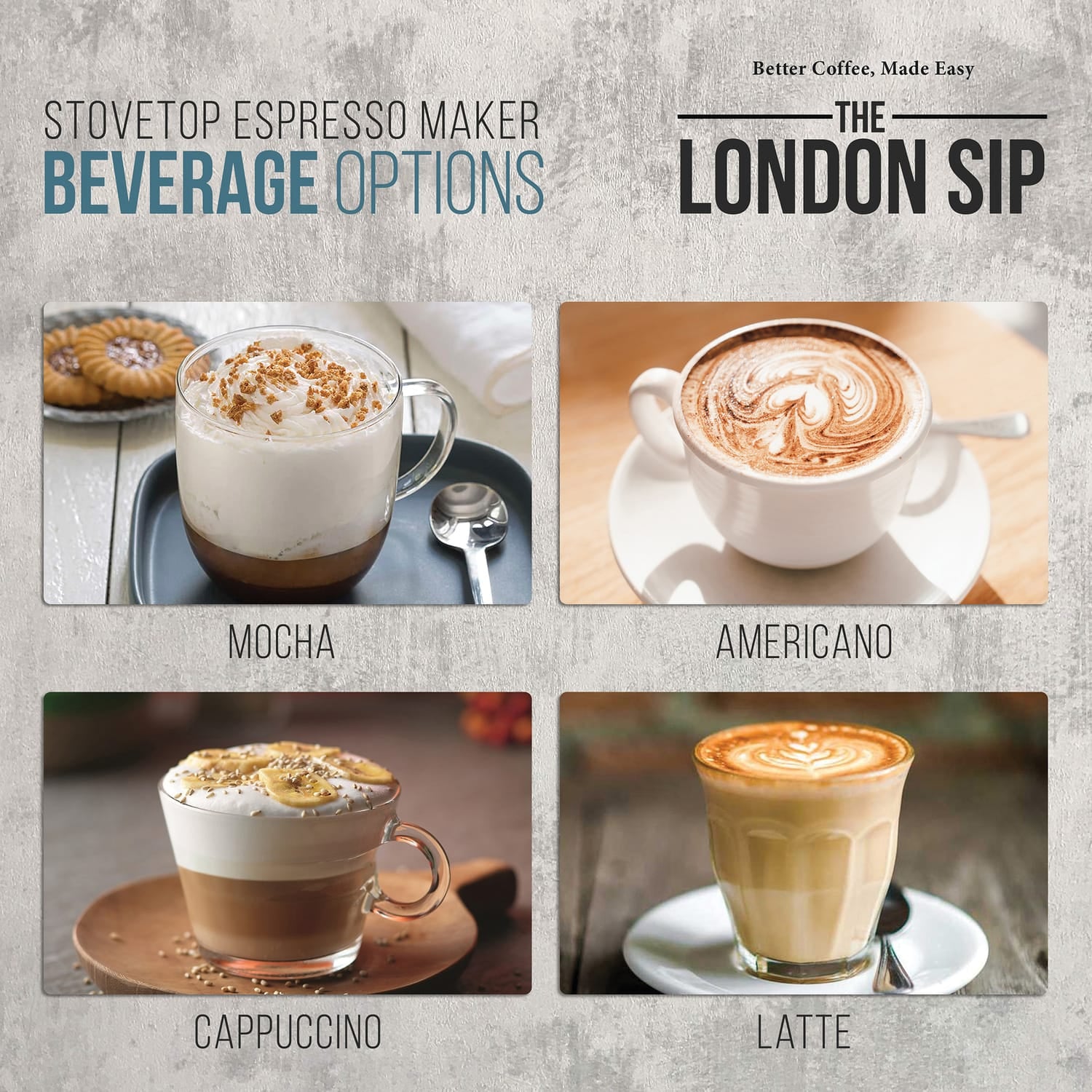 The London Sip 10-Cup Stainless Steel Stovetop Espresso Maker, Matte Black