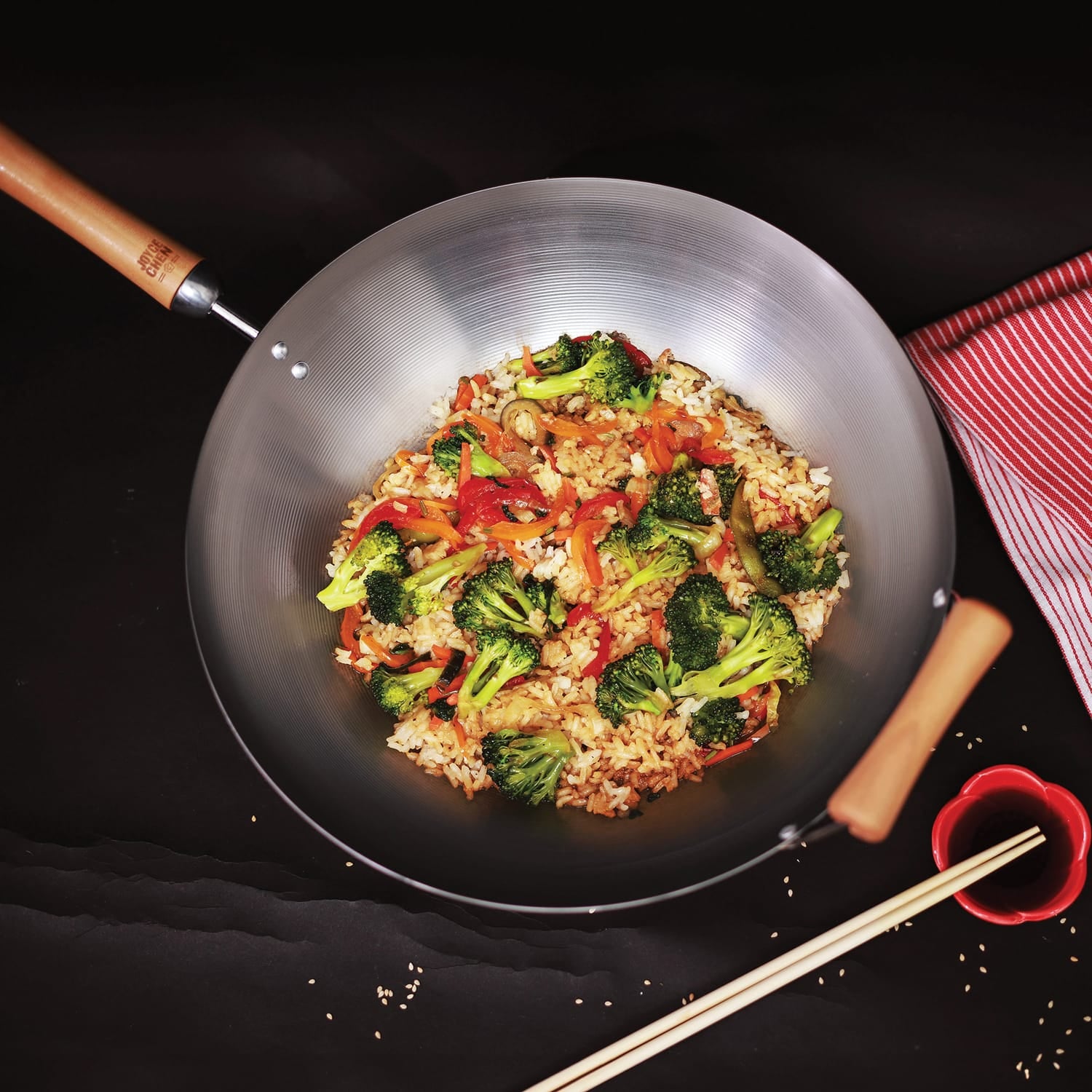 Joyce Chen Classic Series 14-In. Round Bottom Carbon Steel Wok with Birch Handles