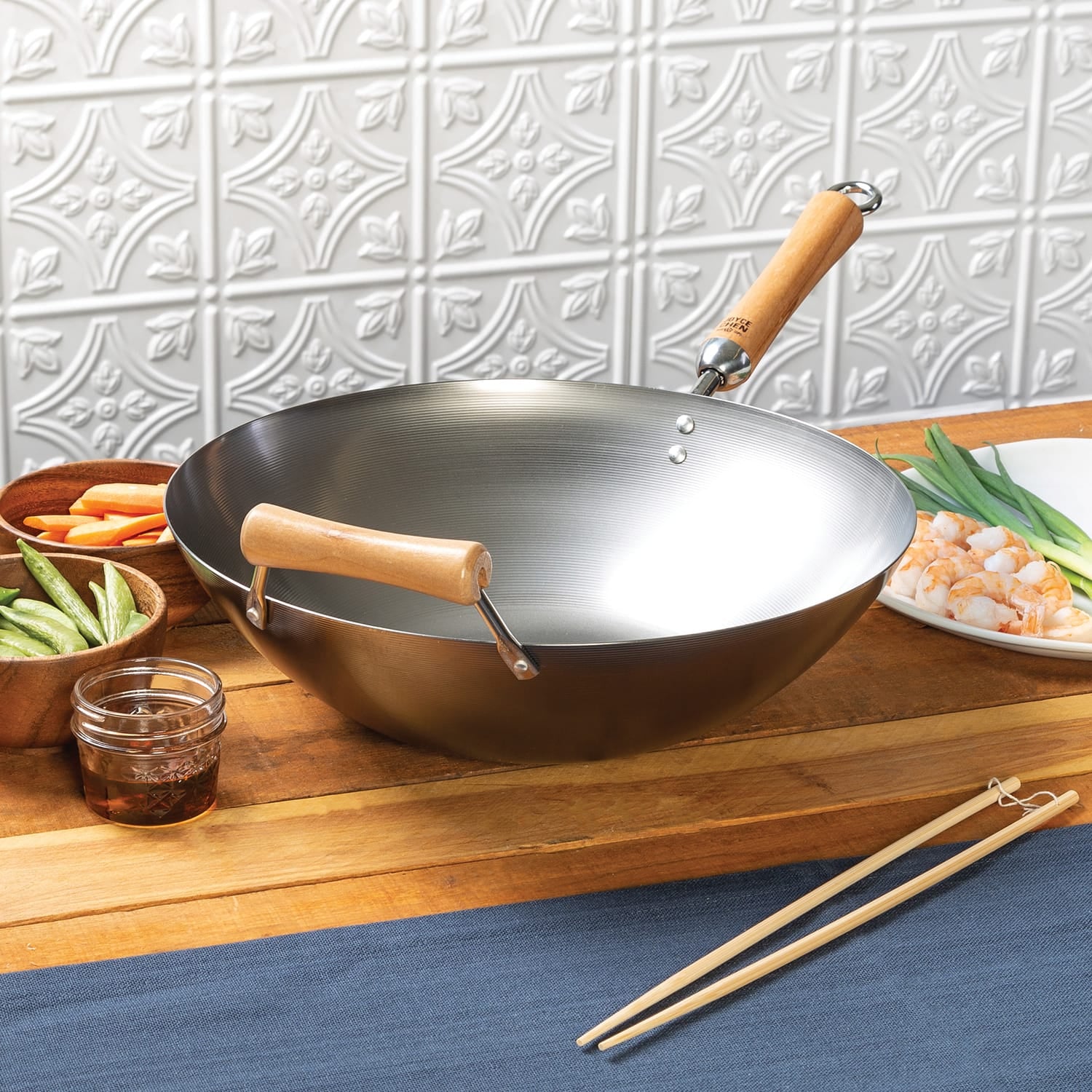 Joyce Chen Classic Series 14-In. Carbon Steel Wok with Birch Handles