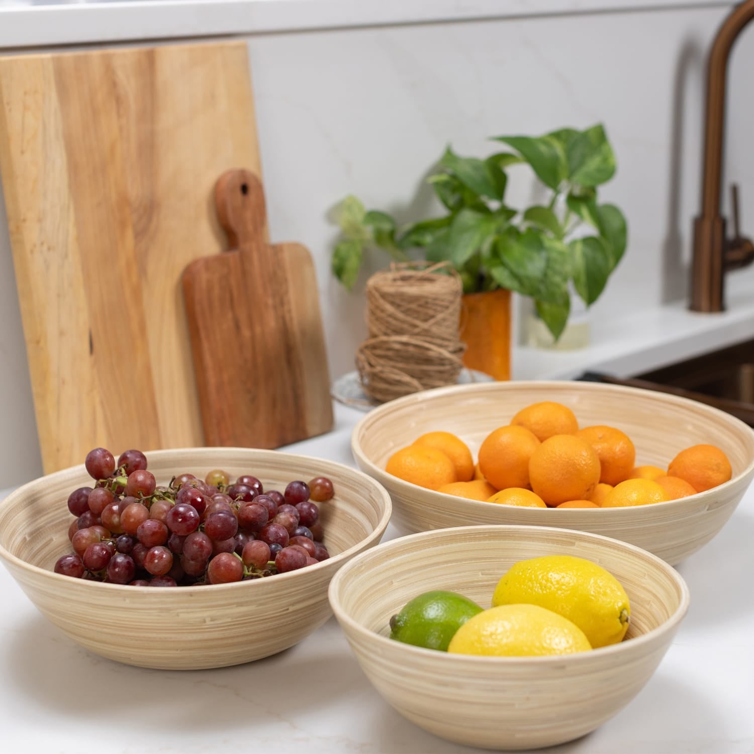 LEXA by Joyce Chen 3-Piece Bamboo Bowl Set with 12-In., 10-In., and 8-In. Bowls, Natural