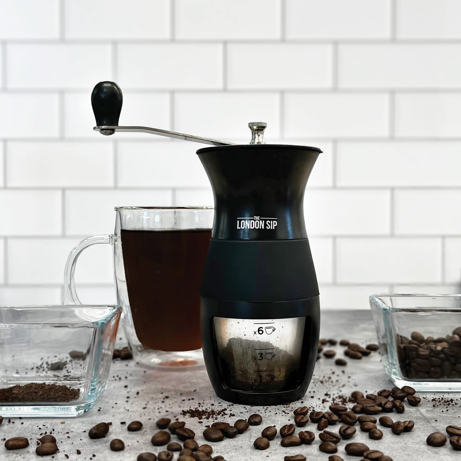 The London Sip Manual Glass and Ceramic Burr Coffee Grinder