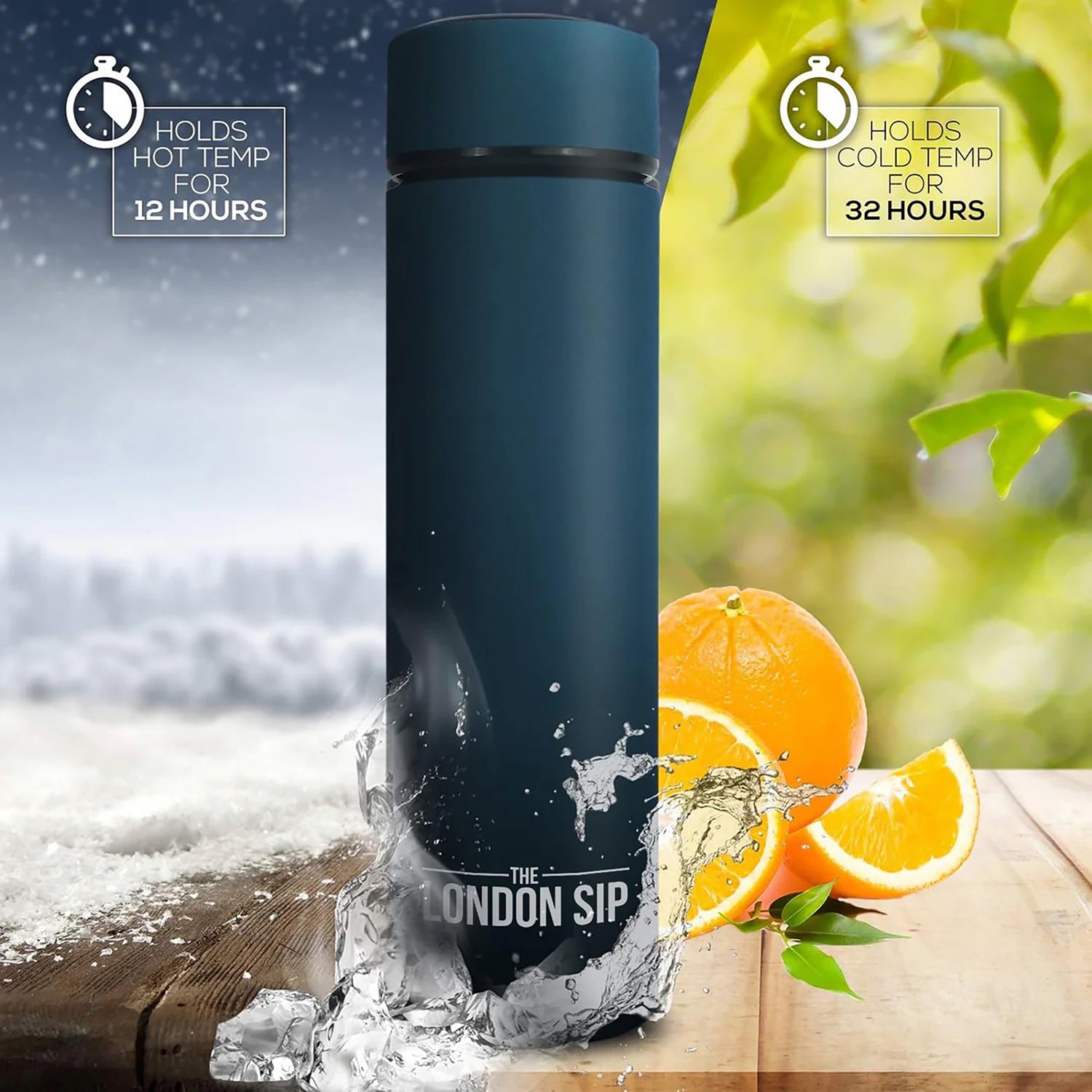 The London Sip Tea Infuser Bottle, 16 Oz., Midnight Teal