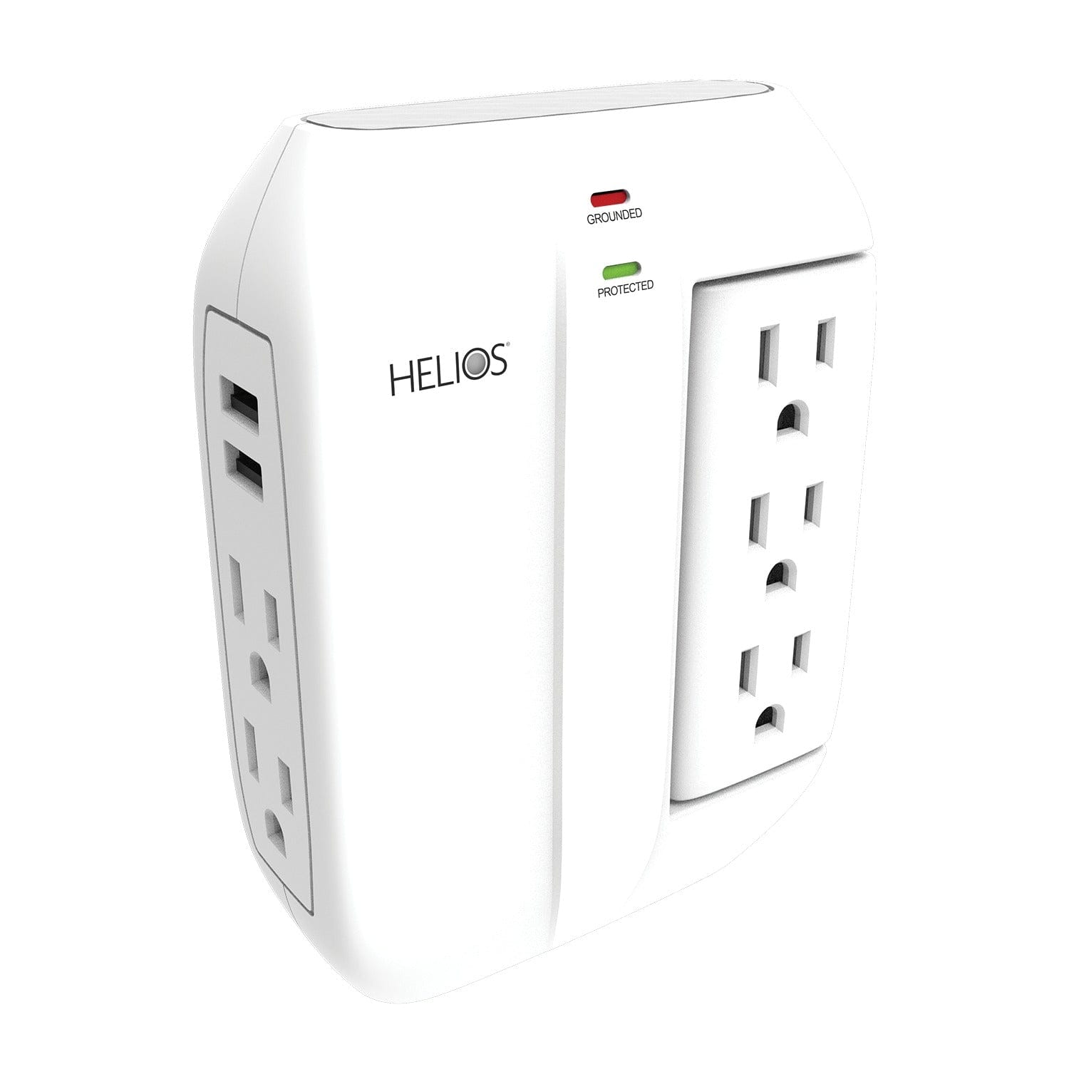 Helios 3-AC Swiveling Outlet, 2-AC Fixed Outlet, and 2-USB Port 450-Joules Surge Protector Wall Tap, AS-HP-5R