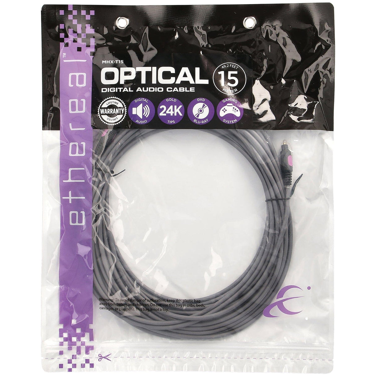 Ethereal MHX Series TOSLINK Digital Optical Audio Cable, 49.2 Ft.