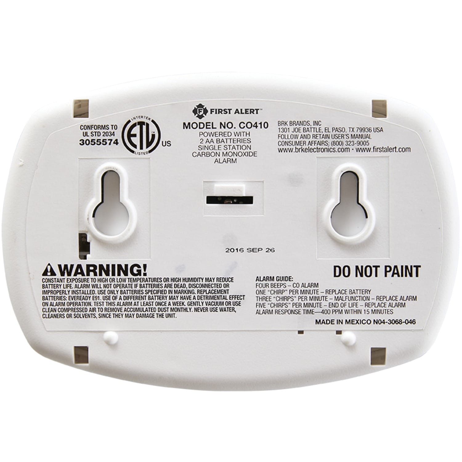 First Alert Battery-Powered Carbon Monoxide Alarm with Backlit Digital Display