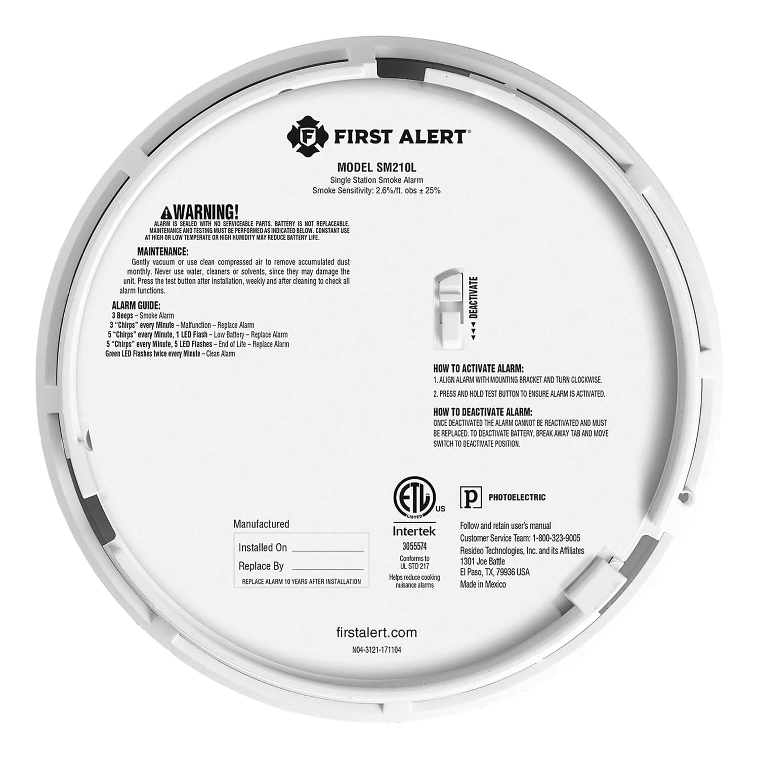 First Alert SM210L Sealed 10-Year-Battery Smoke Alarm with Safety Path Light and Slim Profile